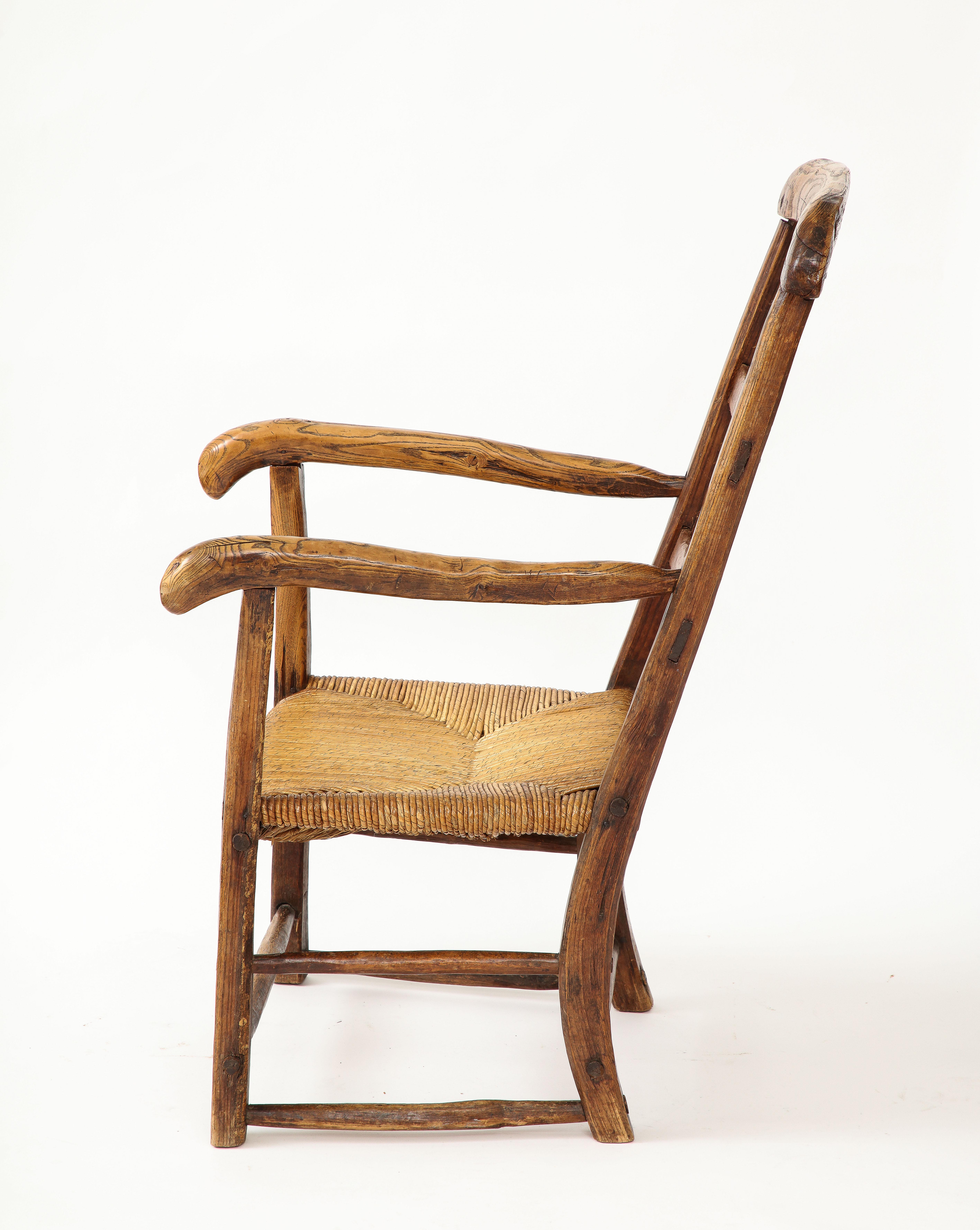 19th Century Rustic French Chair with Straw Seat For Sale 3