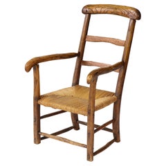 Antique 19th Century Rustic French Chair with Straw Seat