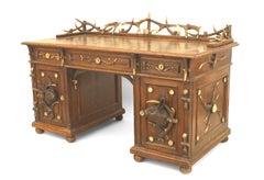 Rustic Continental Antler and Oak Kneehole Desk
