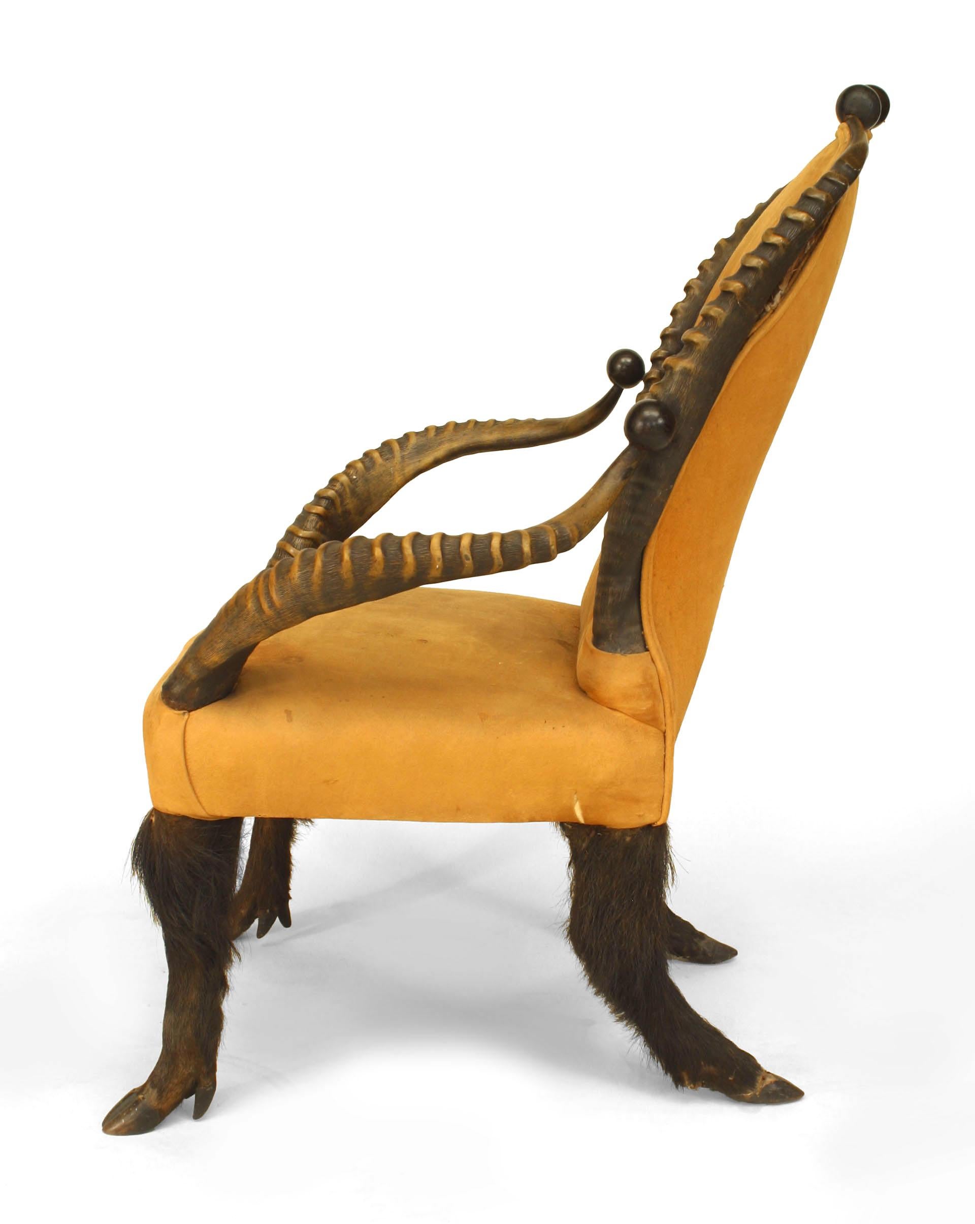 South African 19th c. Rustic Horn Design Armchair with Leather Upholstery