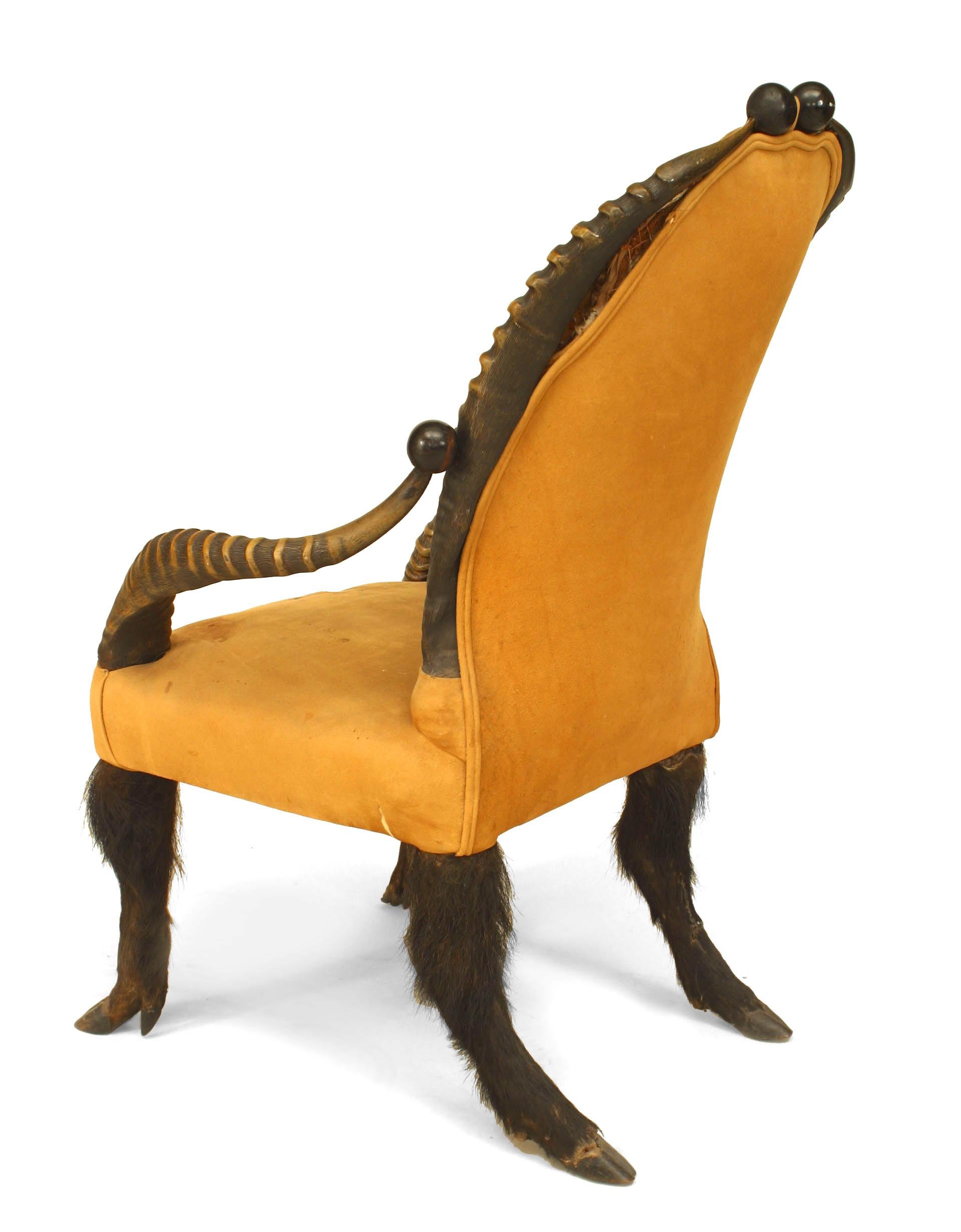 19th c. Rustic Horn Design Armchair with Leather Upholstery In Good Condition In New York, NY
