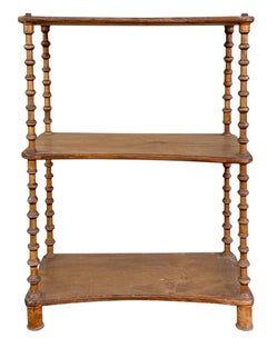 19th-C. Rustic Primitive French Carved Fruitwood Spool Shelf / Etagere