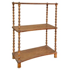 19th-C. Rustic Primitive French Carved Fruitwood Spool Shelf / Etagere