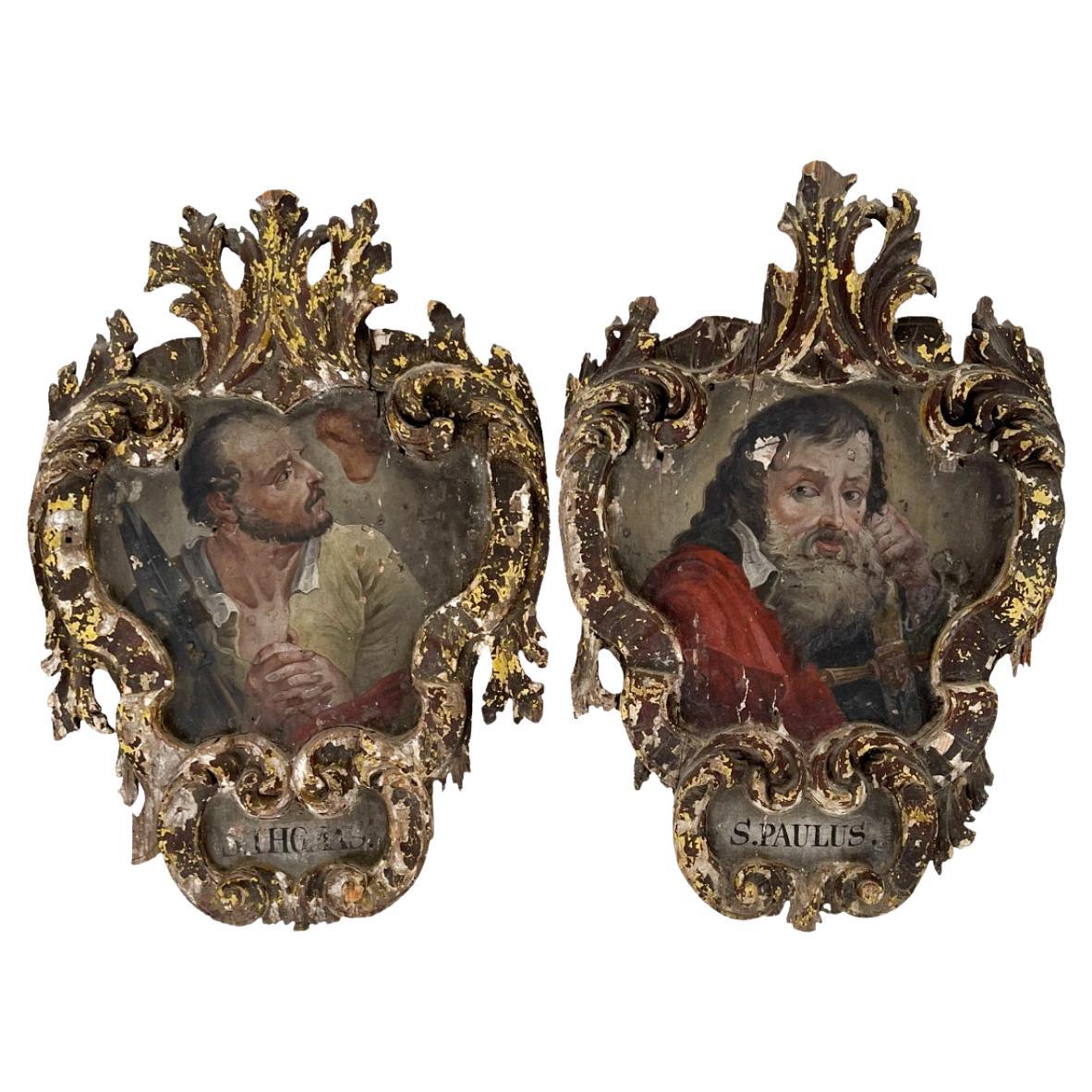 19. Jahrhundert Heilige Paul und Thomas Öl auf Tafel Gemälde Paar im Angebot