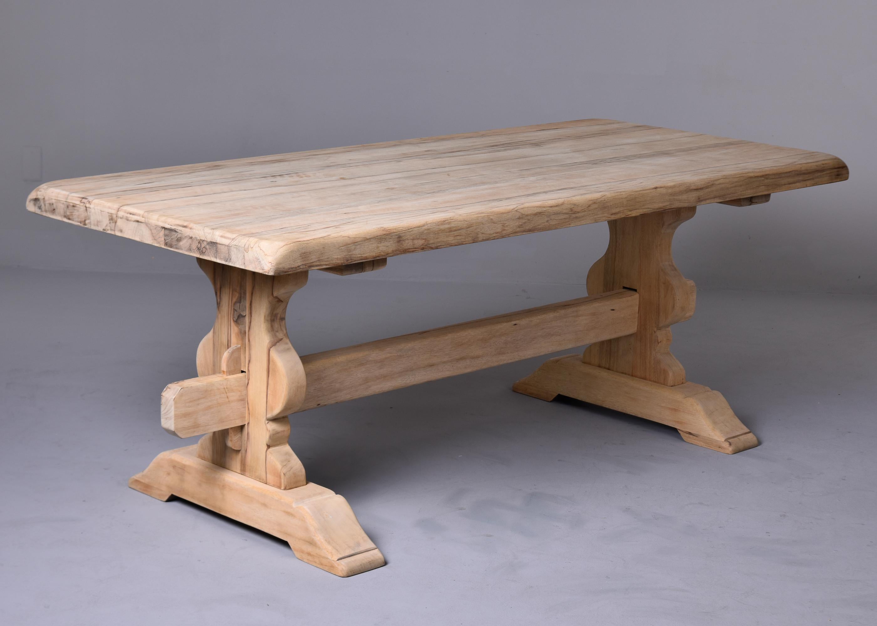 19th C Sanded Bare Oak French Country Farm Trestle Table   7