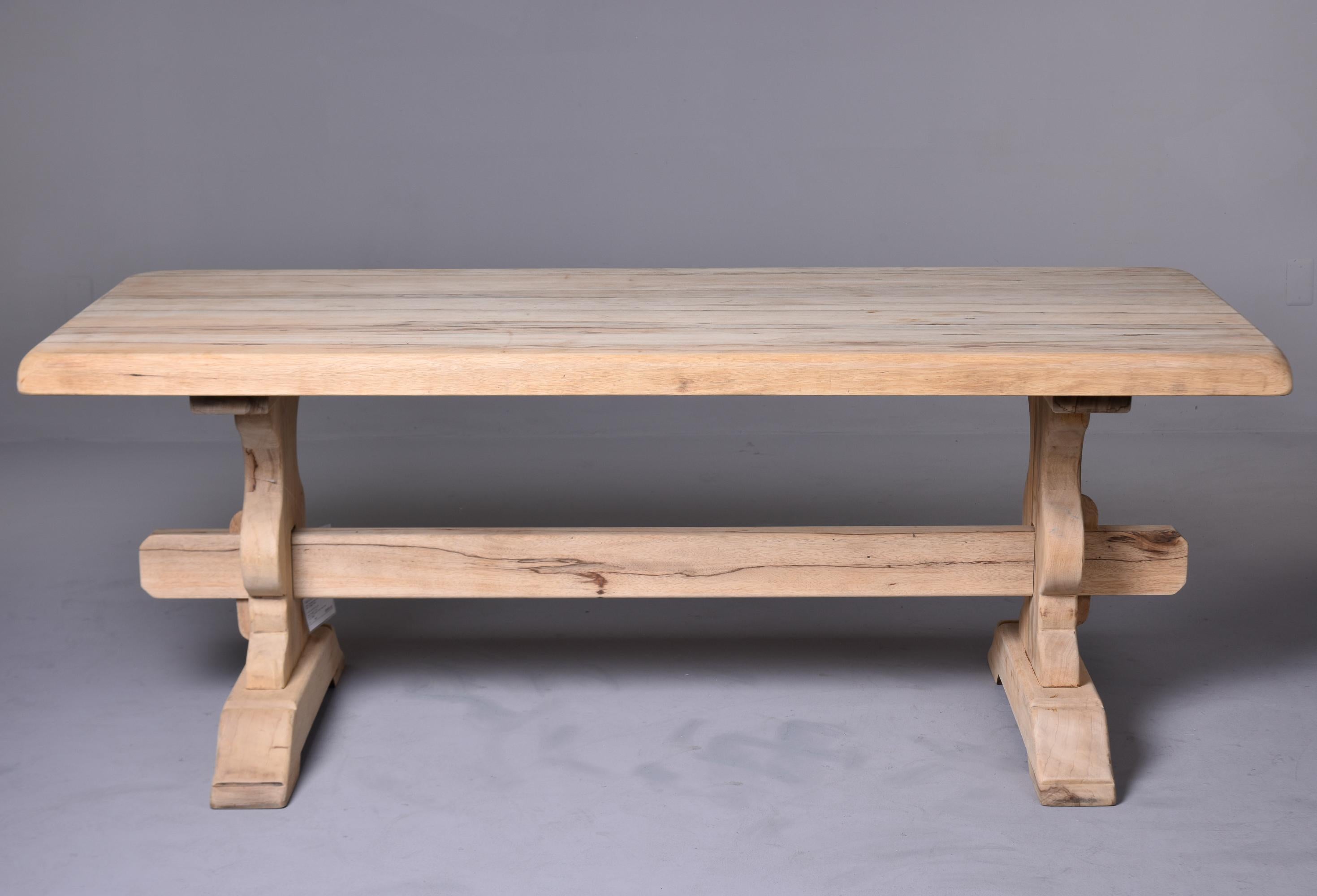 French Provincial 19th C Sanded Bare Oak French Country Farm Trestle Table  