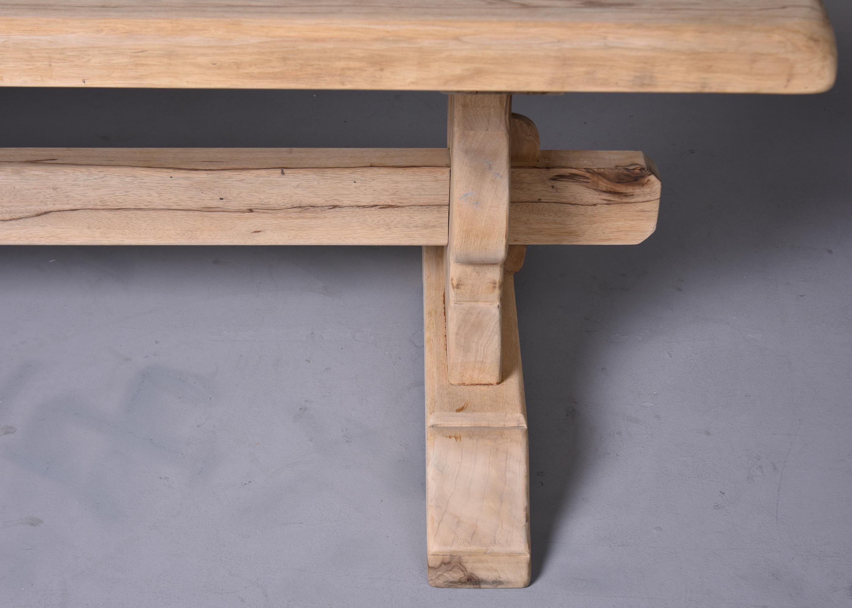 19th Century 19th C Sanded Bare Oak French Country Farm Trestle Table  