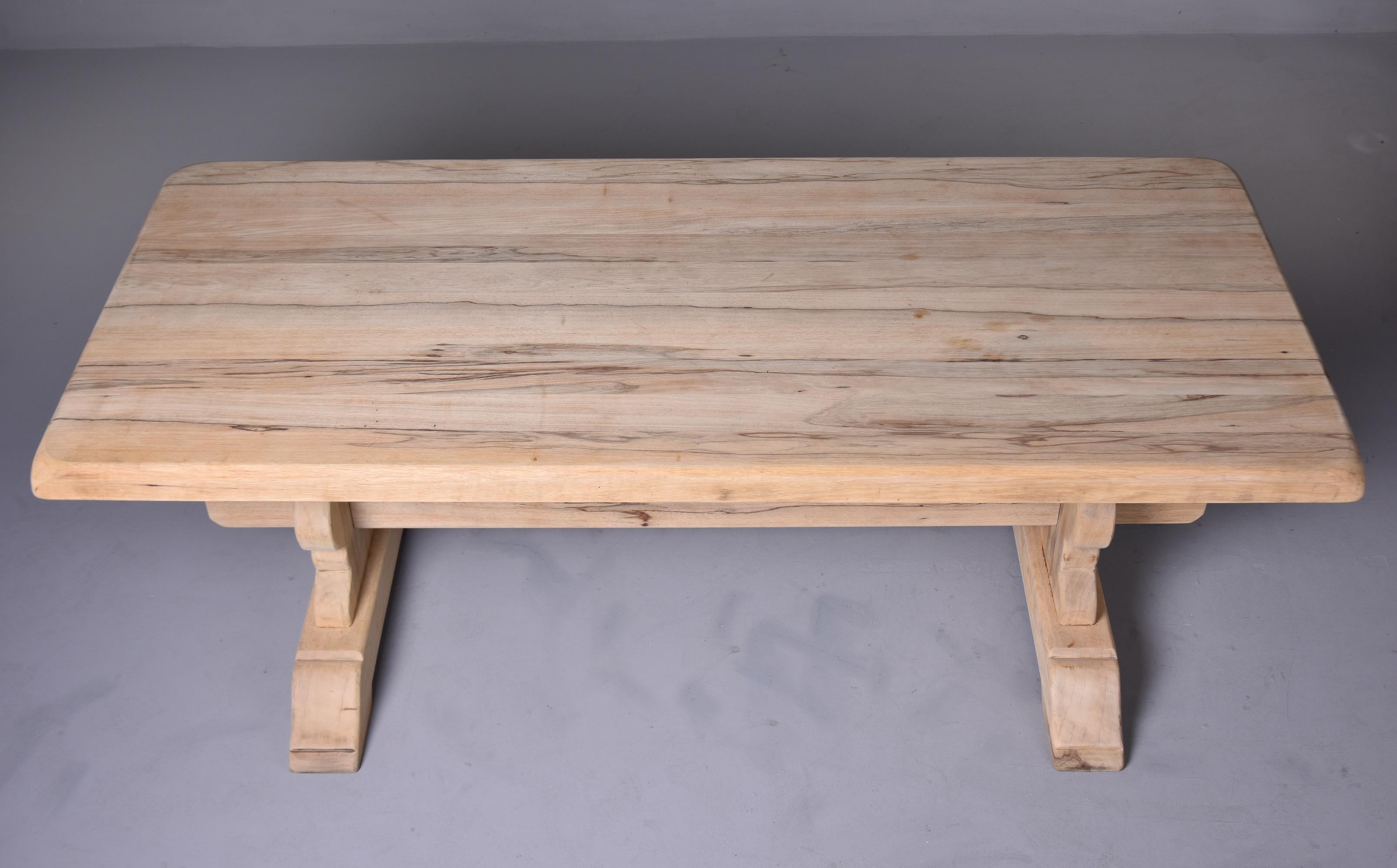 19th C Sanded Bare Oak French Country Farm Trestle Table   2