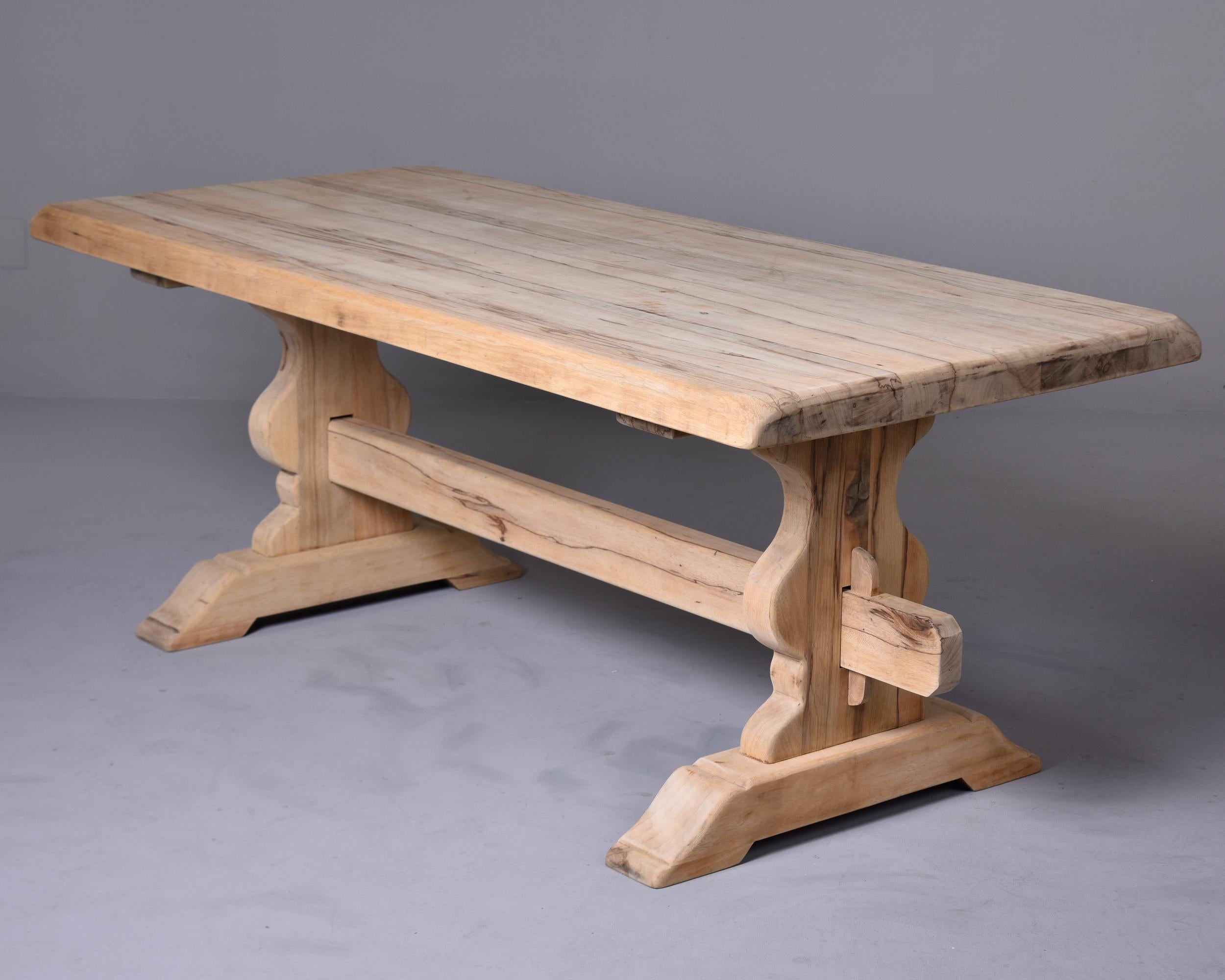 19th C Sanded Bare Oak French Country Farm Trestle Table   4