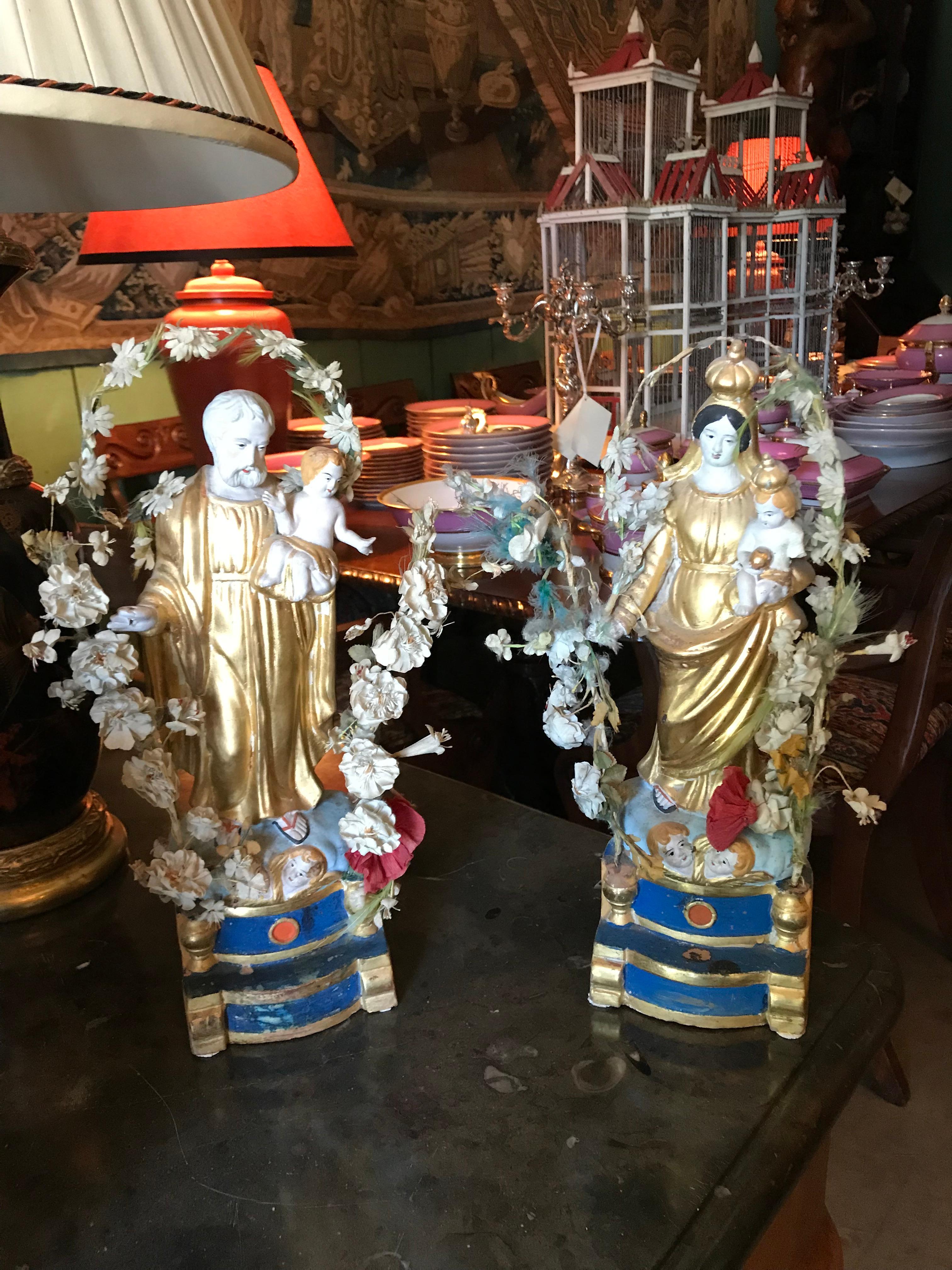 French Santos Handmade Statue Saint Joseph and Child Antiques, Los Angeles, CA, LA For Sale