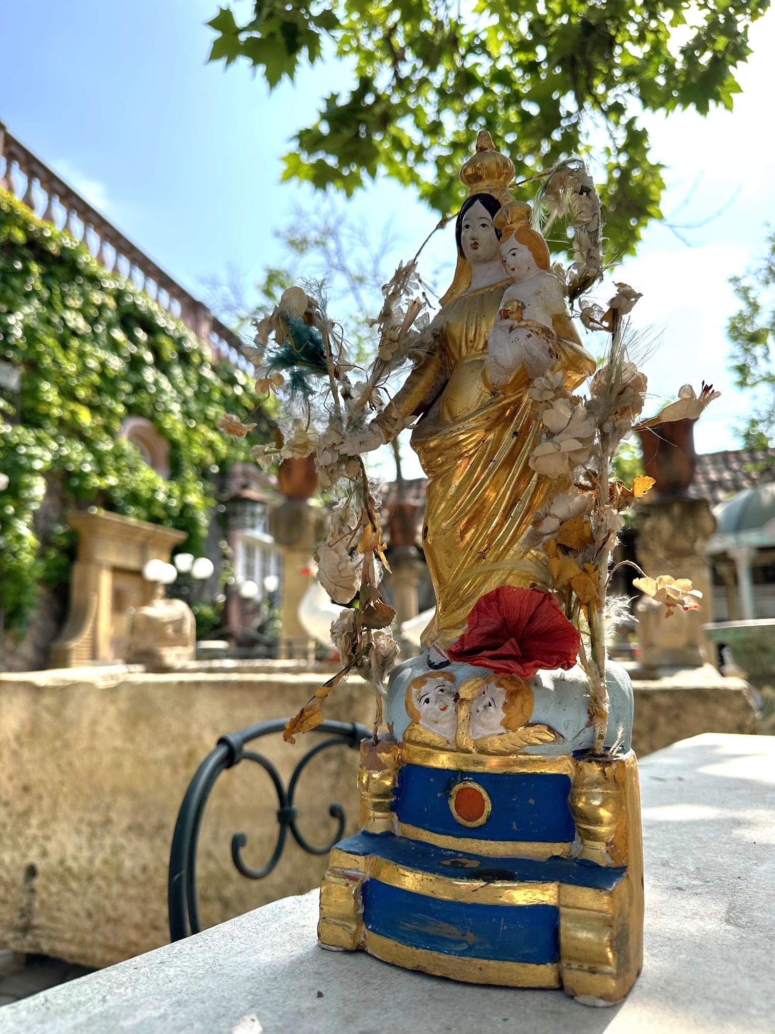19. Jahrhundert Santos Handgefertigte Statue Jungfrau Maria und Kind, Antiquitäten Los Angeles CA LA im Angebot 11