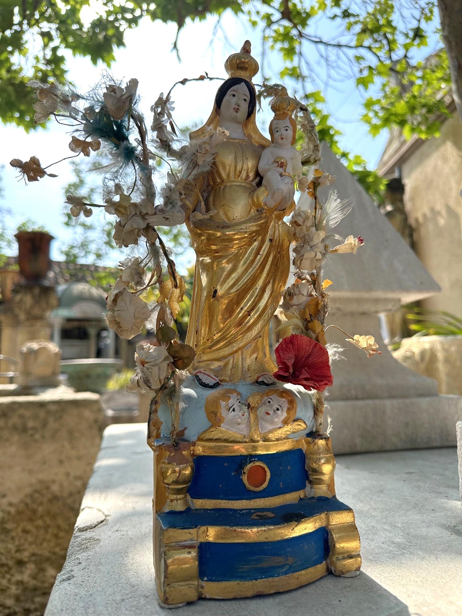 19. Jahrhundert Santos Handgefertigte Statue Jungfrau Maria und Kind, Antiquitäten Los Angeles CA LA im Angebot 12