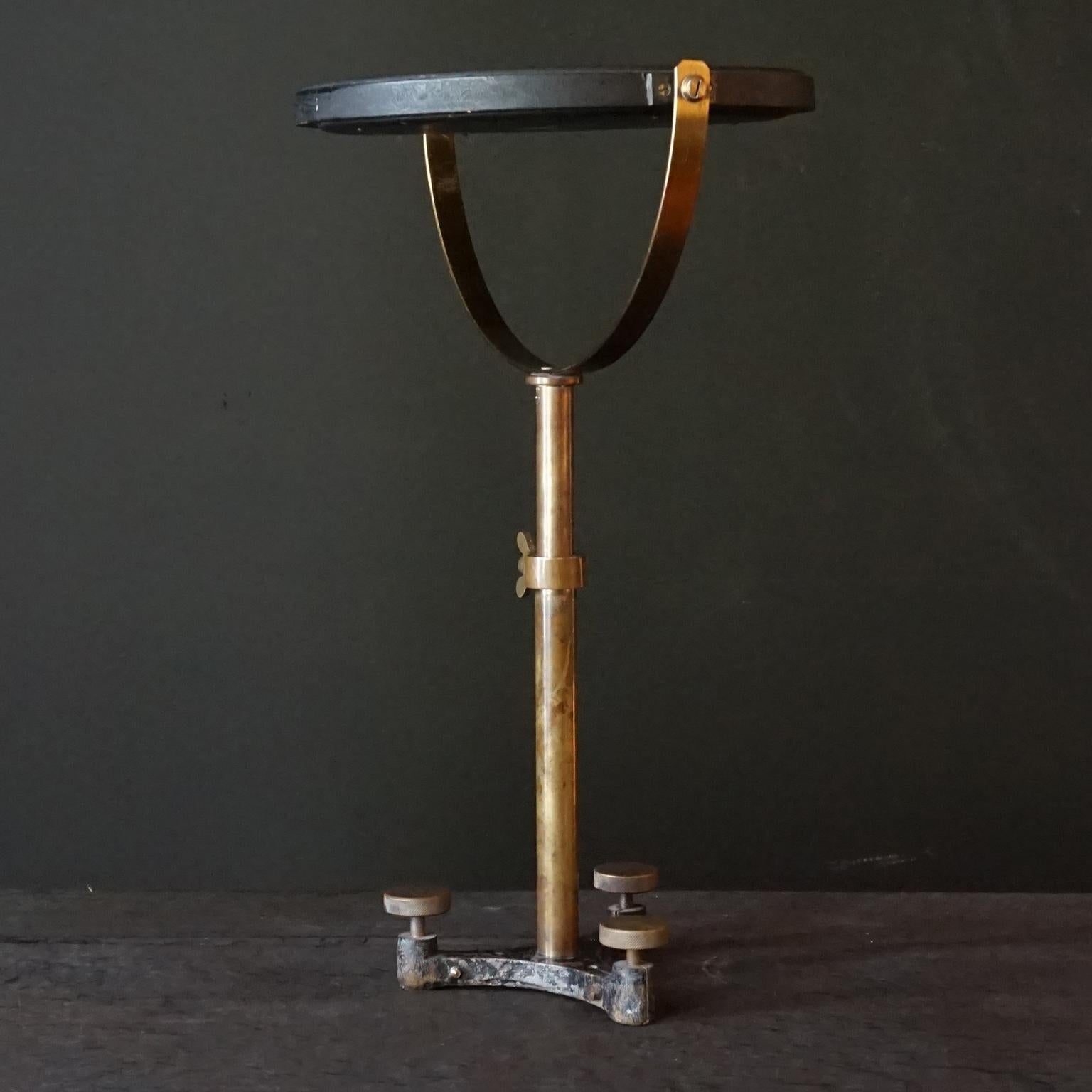 Victorian 19th C. Scientific Optical Mirror in Black Hardwood Frame on Tripod Brass Stand For Sale