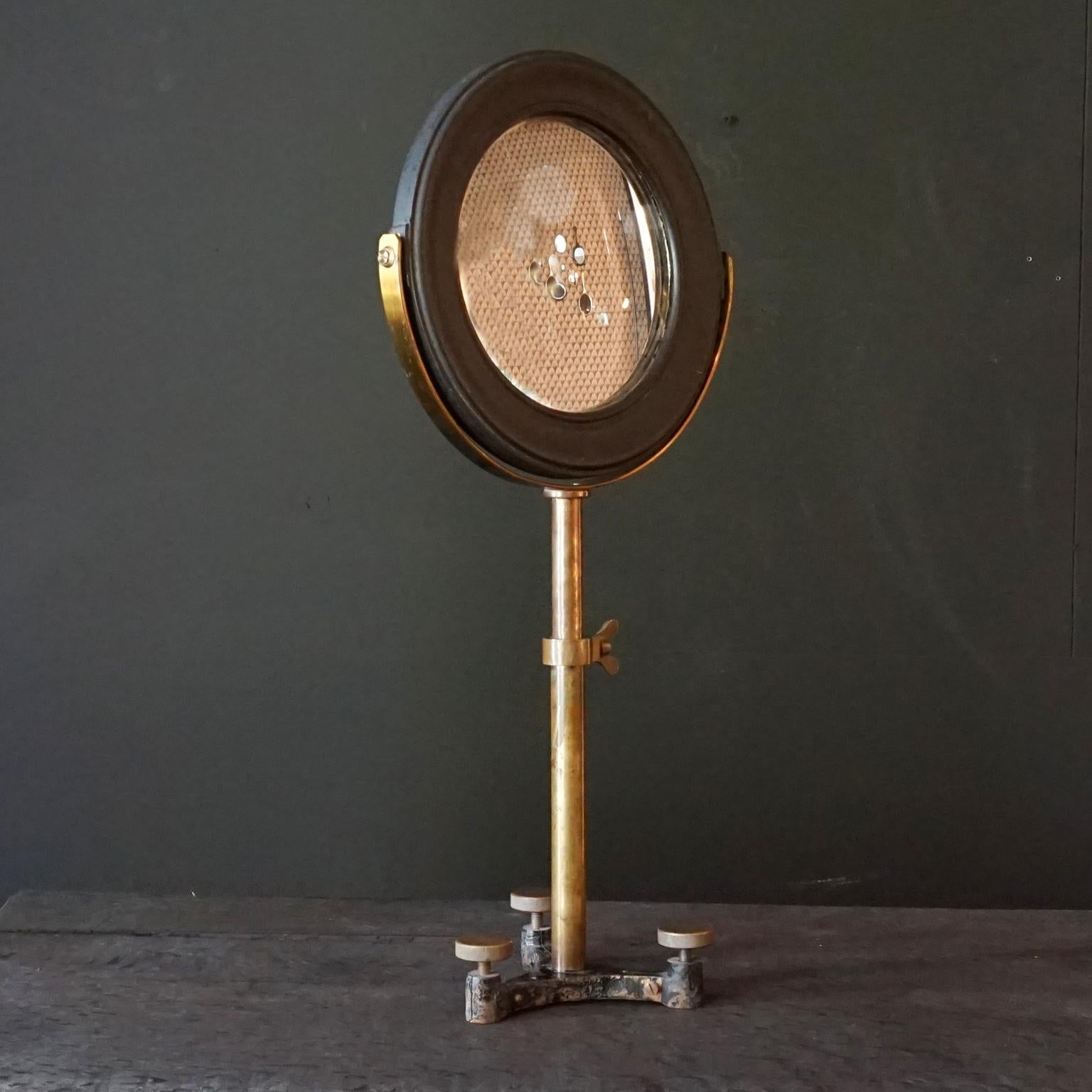 British 19th C. Scientific Optical Mirror in Black Hardwood Frame on Tripod Brass Stand For Sale