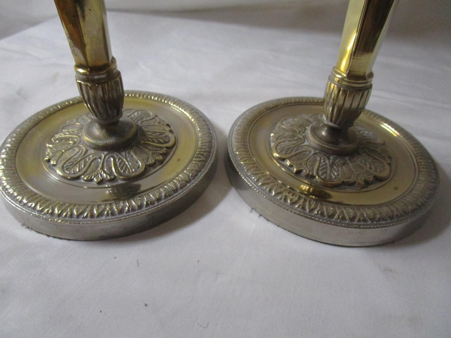 Mid-19th Century 19th c Second French Empire Pair of Silver Plated Brass Candlesticks For Sale