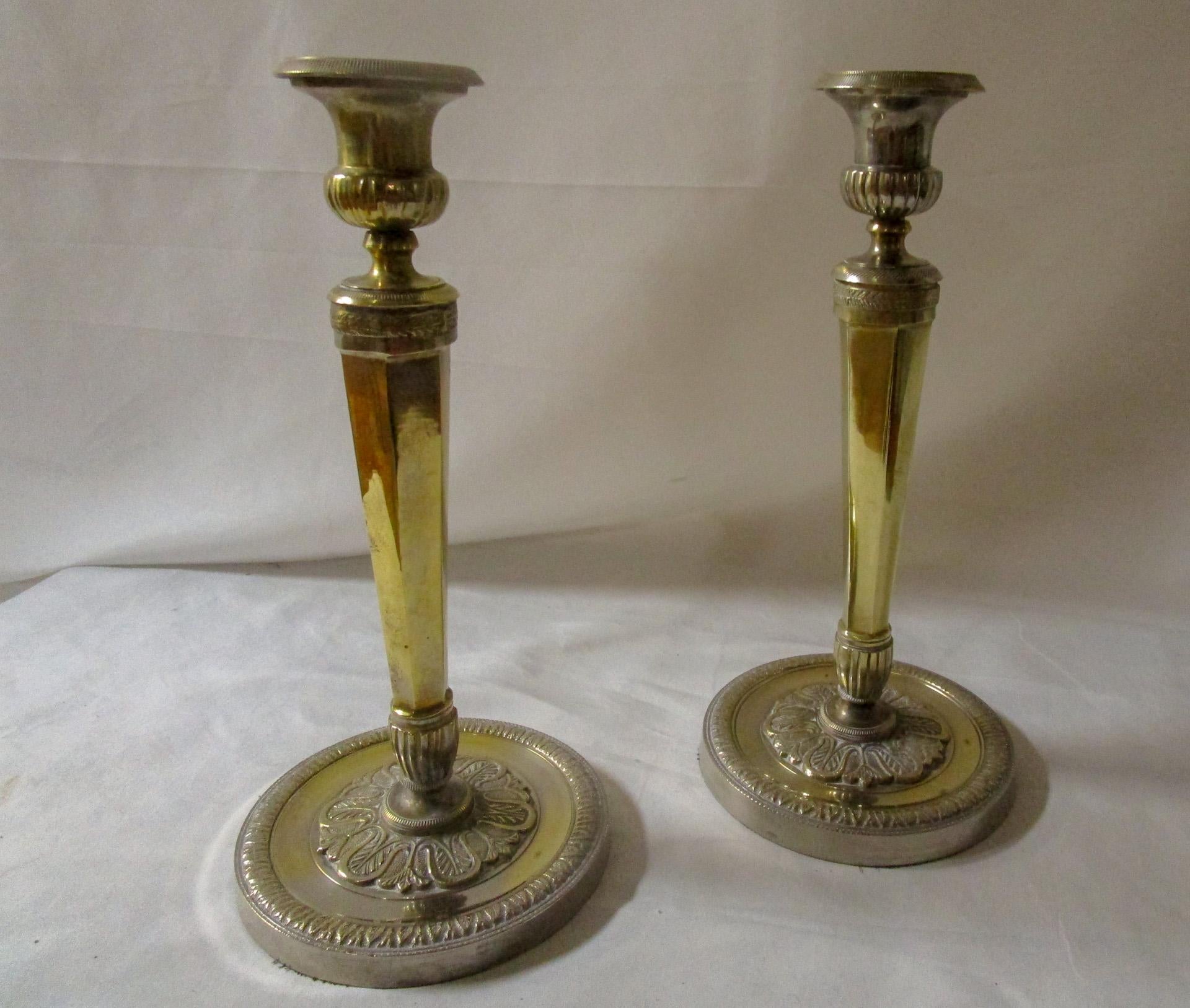 19th c Second French Empire Pair of Silver Plated Brass Candlesticks For Sale 3