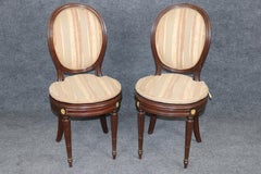 19th c set 8 French Louis XVI Cane & Upholstered Bronze Mounted Side Chairs