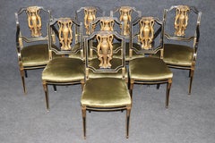 19th c. Set of 8 Italian Neoclassical Ebonized Gilt Dining Room Chairs