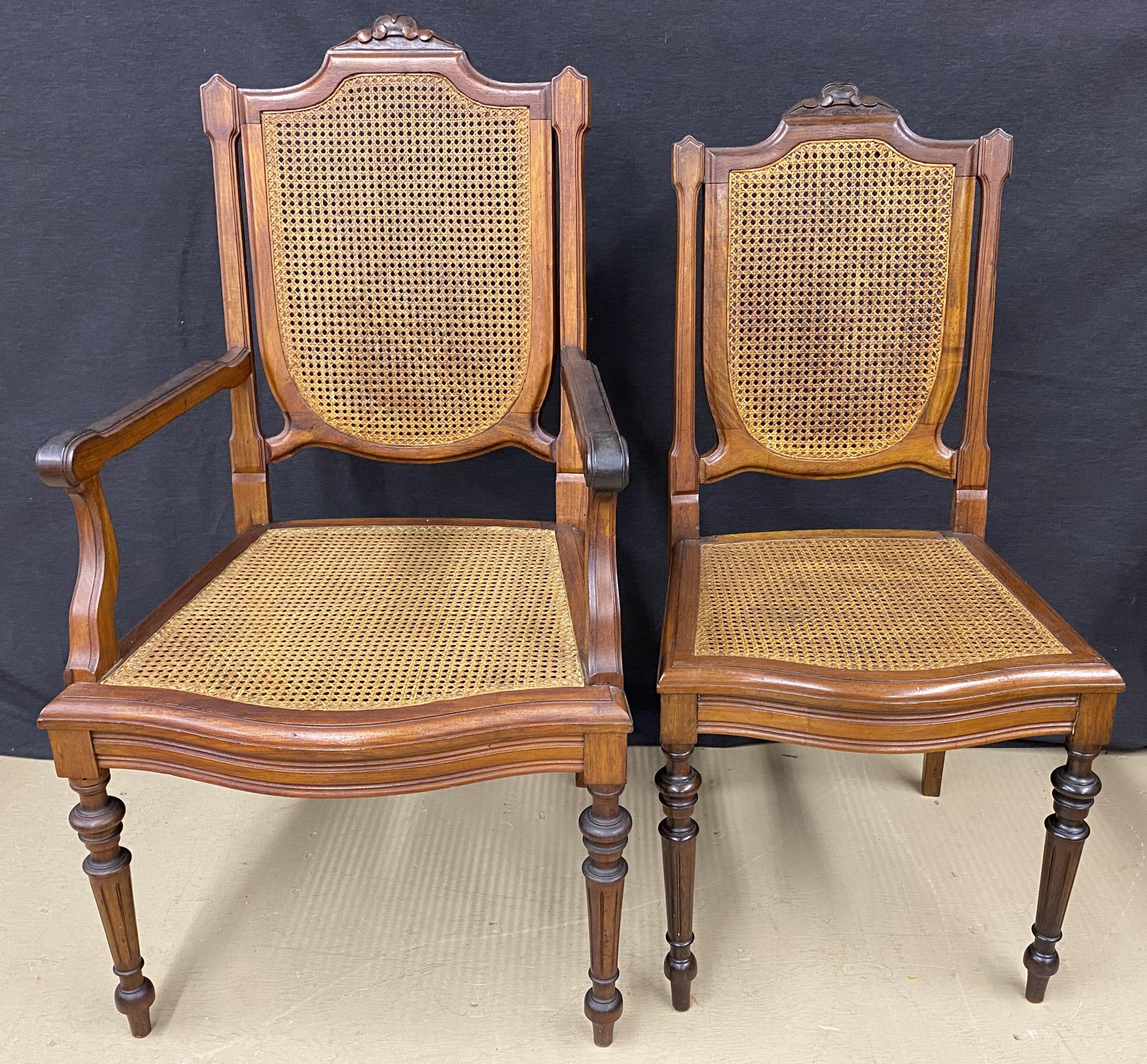 Hand-Carved 19th c Set of Eight Brazilian Carved Jacaranda Caned Seat and Back Dining Chairs For Sale