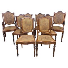 19th c Set of Eight Brazilian Carved Jacaranda Caned Seat and Back Dining Chairs