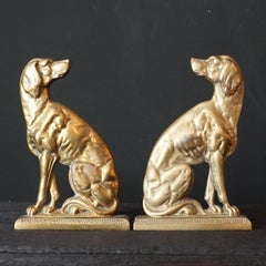 19th C. Set of English Victorian Cast Brass Pointer Dog Profile Doorstoppers