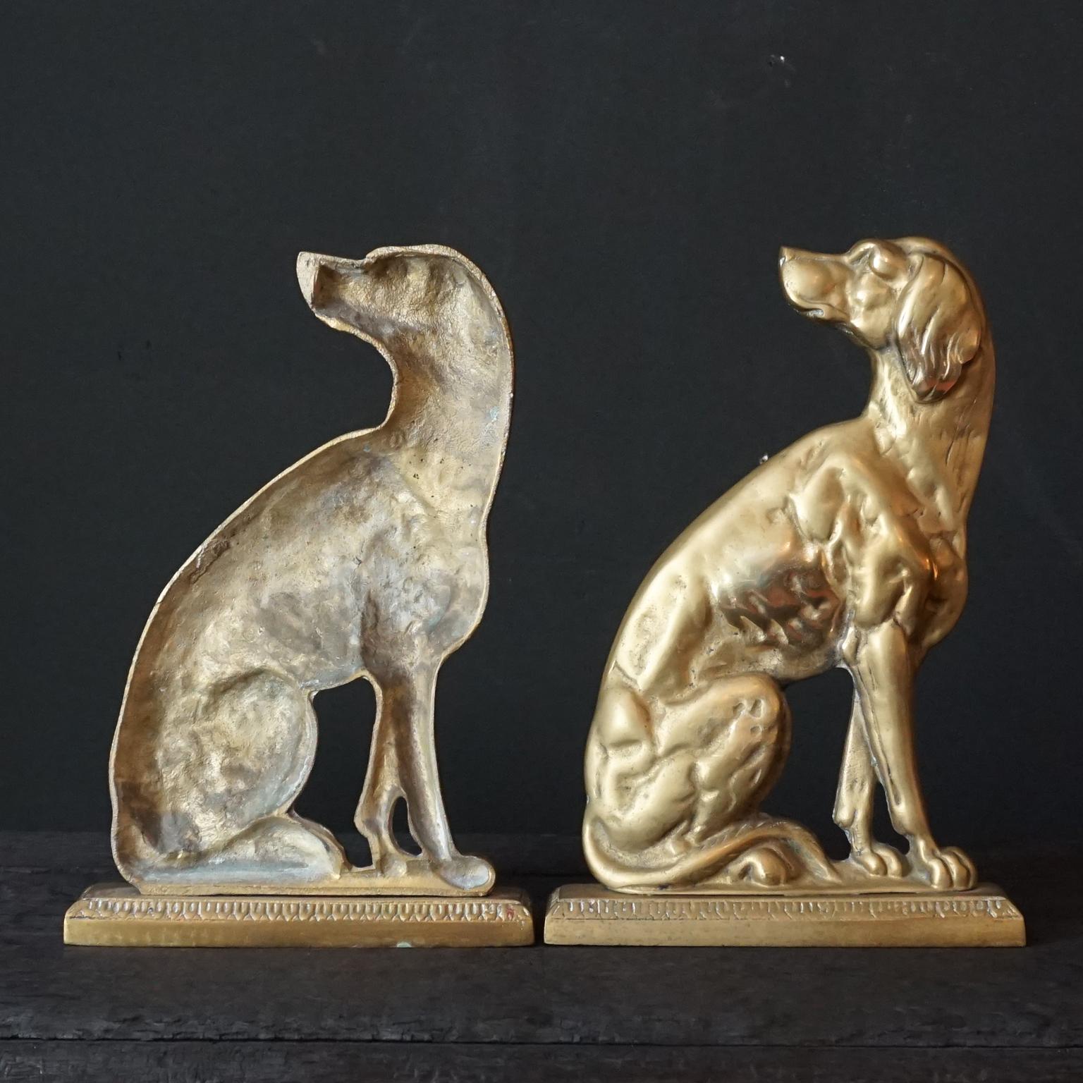 British 19th C. Set of English Victorian Cast Brass Pointer Dog Profile Doorstoppers For Sale
