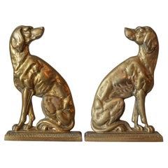 19th C. Set of English Victorian Cast Brass Pointer Dog Profile Doorstoppers