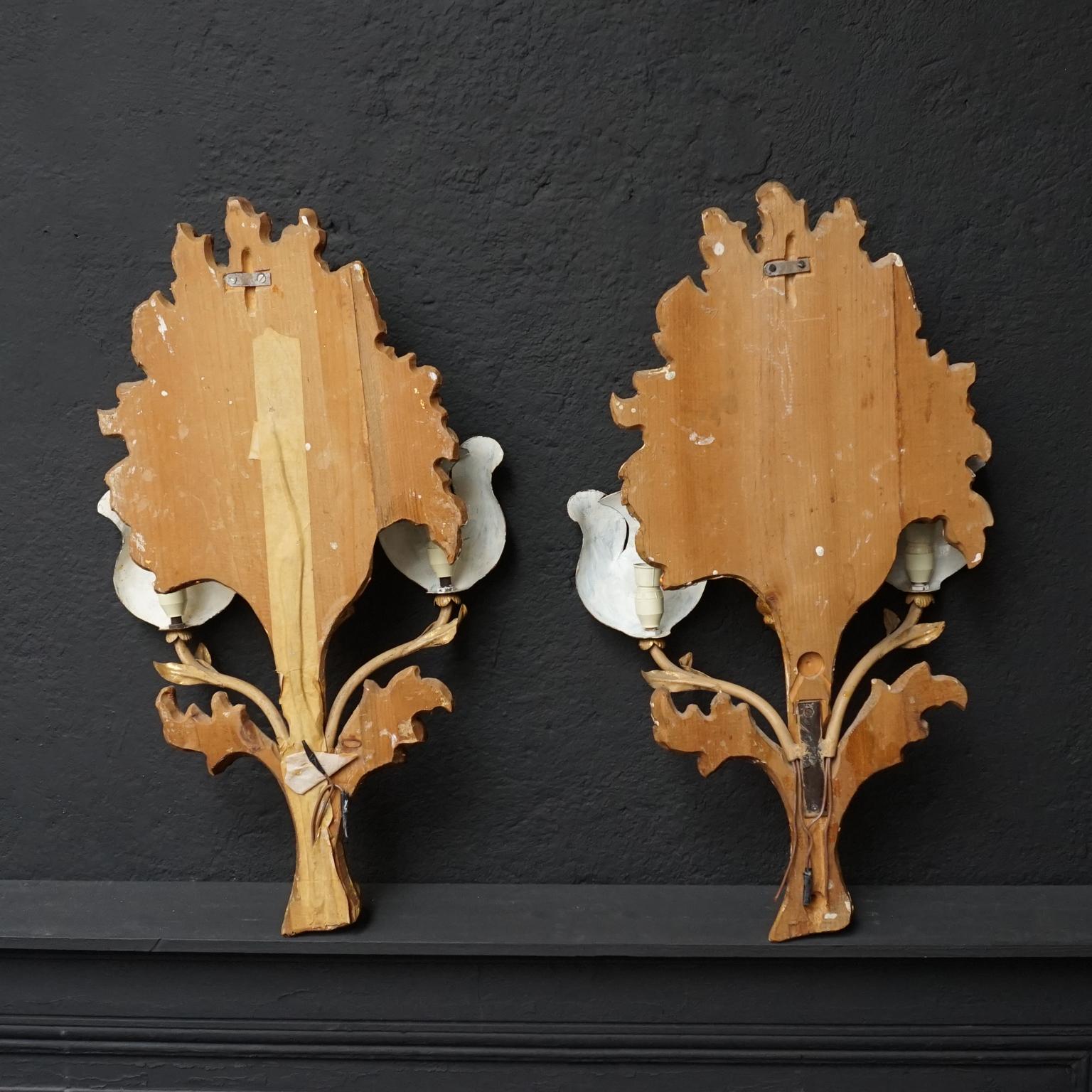 19th C. Set of Italian Carved Gilt Wood Wall Appliques with Flowers and Fruit 3
