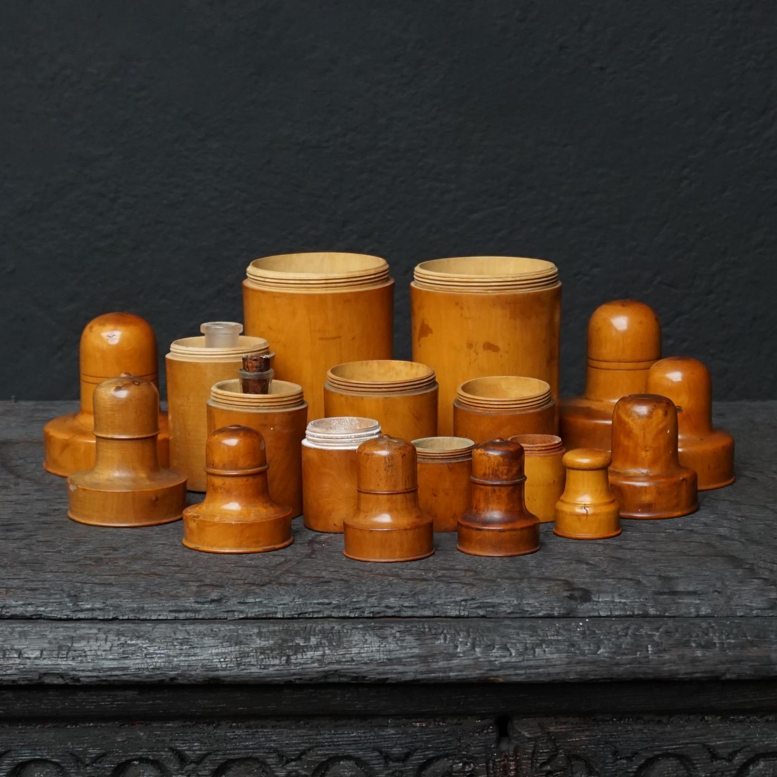 British Set of Nine 19th C English Victorian Treen Ware Boxwood Medicine Bottle Holders For Sale