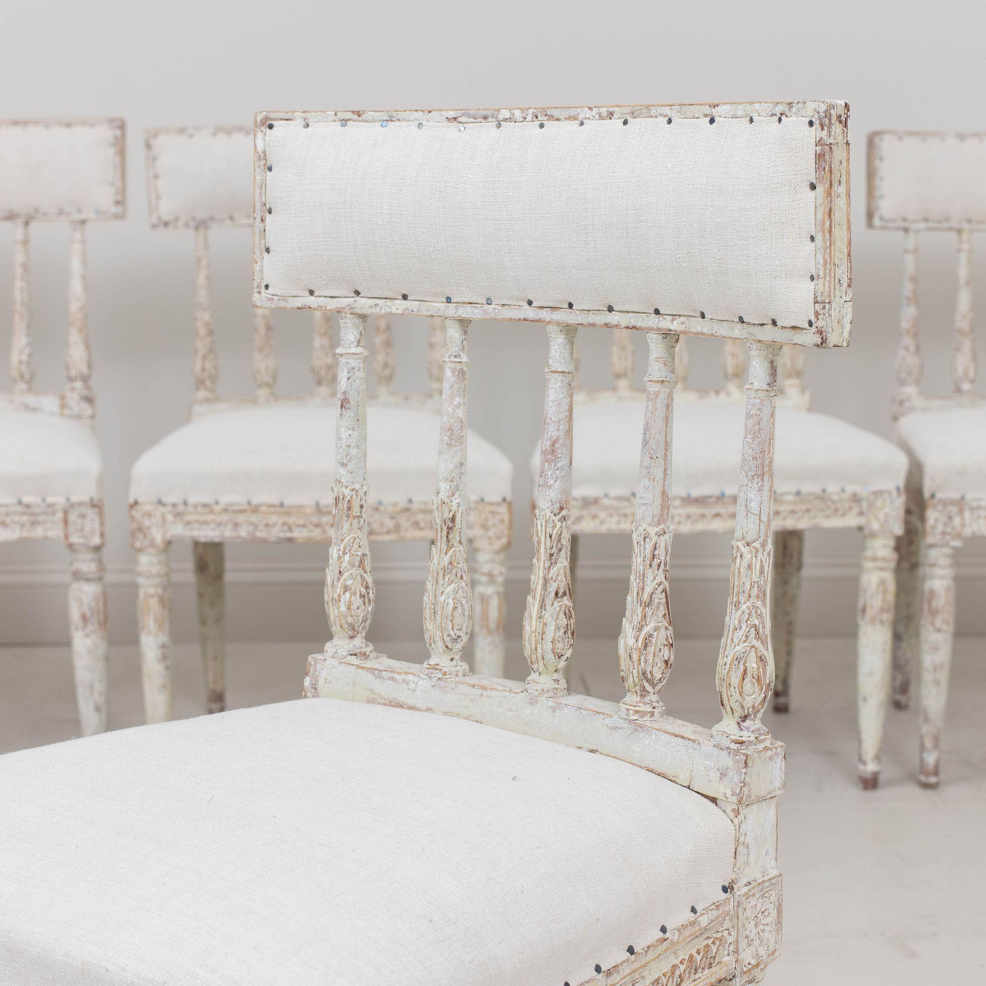 19th c. Set of Six Swedish Gustavian Period Chairs in Original Paint For Sale 7
