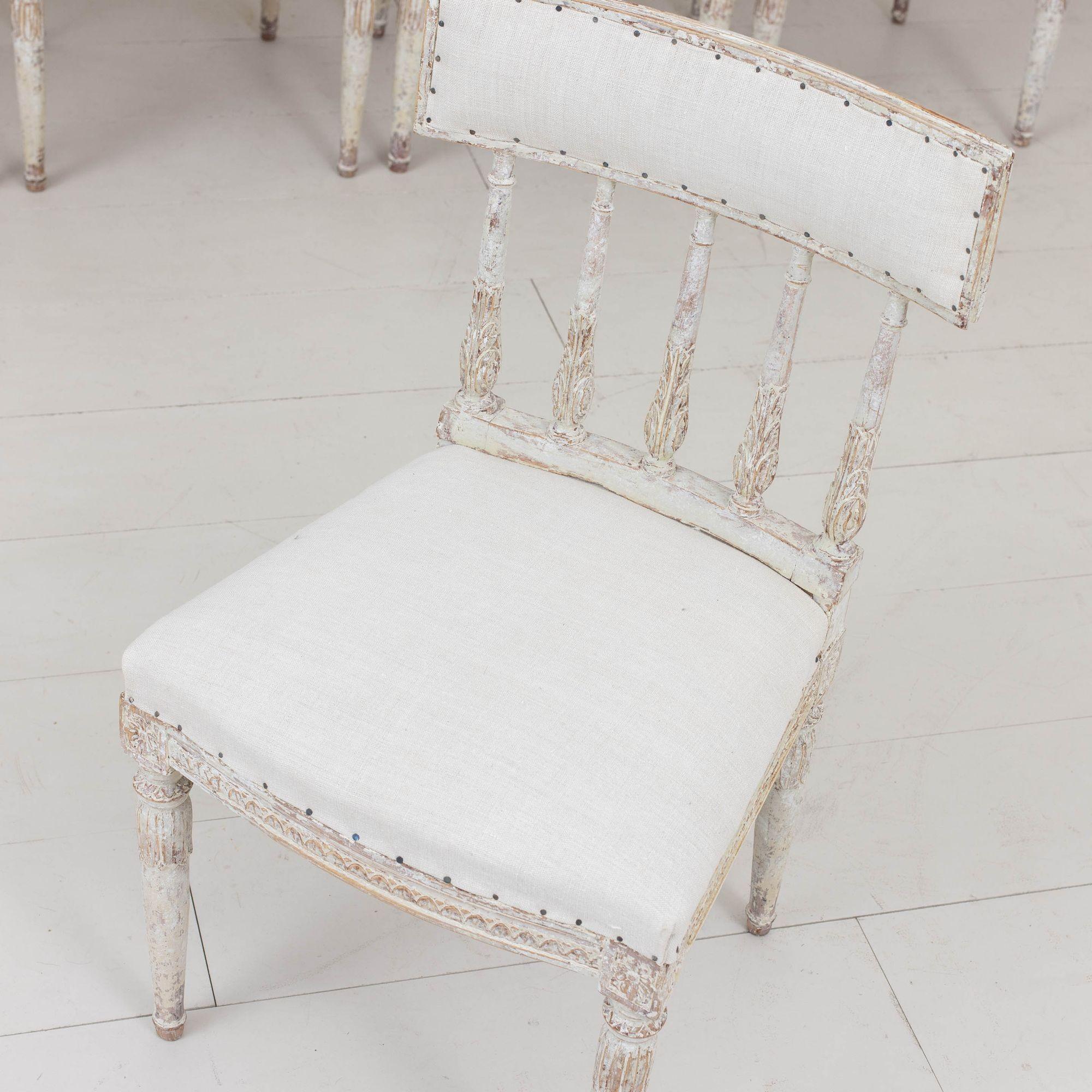 19th c. Set of Six Swedish Gustavian Period Chairs in Original Paint For Sale 8