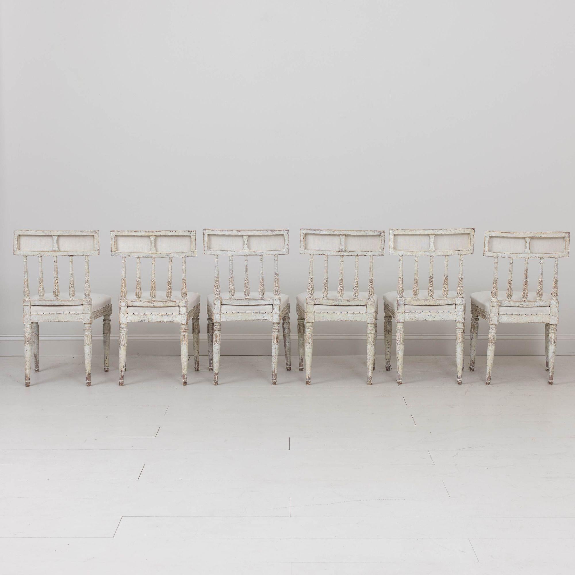19th c. Set of Six Swedish Gustavian Period Chairs in Original Paint For Sale 14