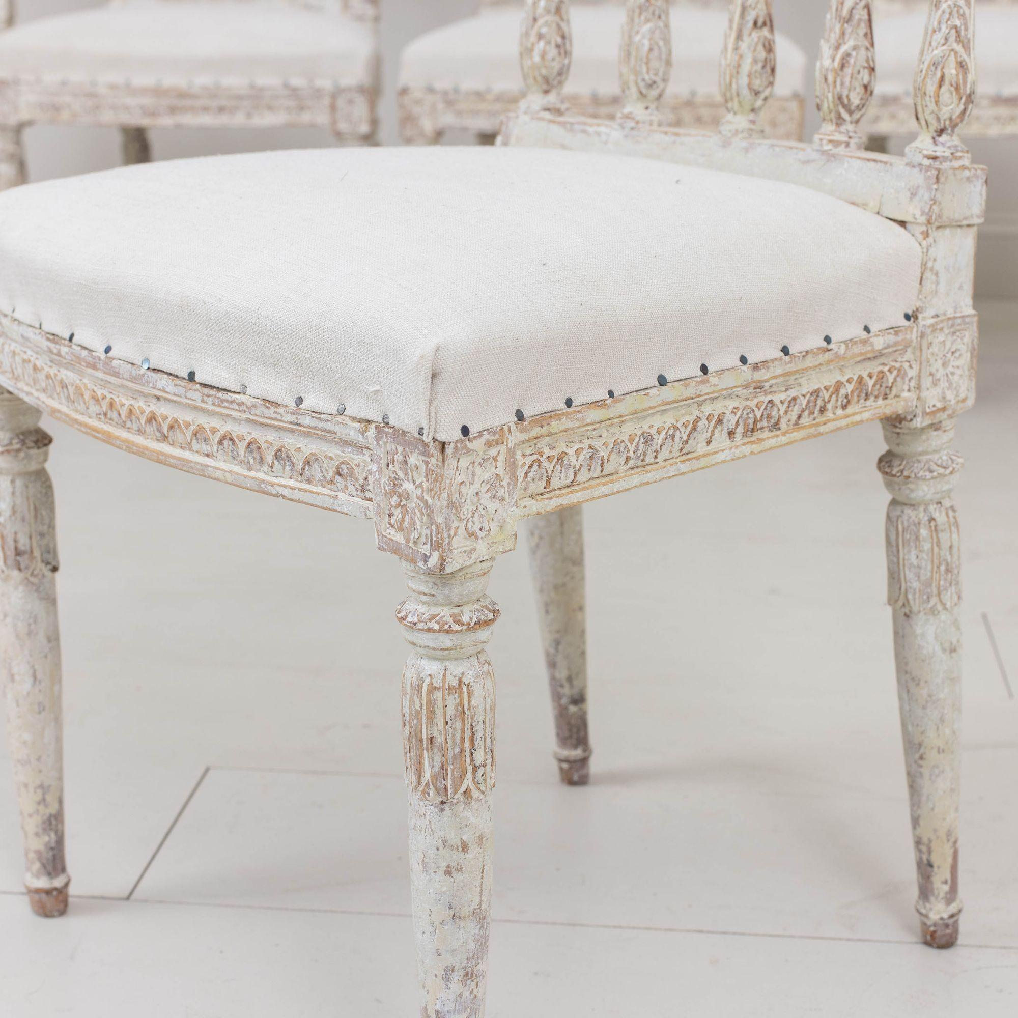 19th c. Set of Six Swedish Gustavian Period Chairs in Original Paint For Sale 5