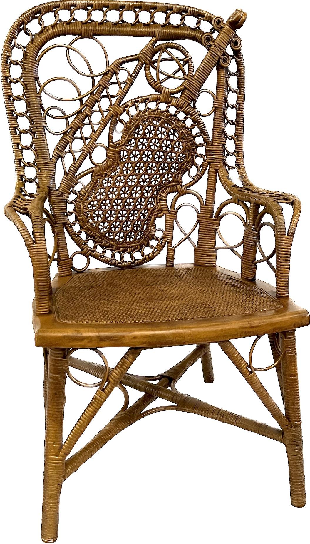 Late 19th Century 19th C. Set of Three Wicker Mother and Child Musical Motif Rockers and Chair  For Sale