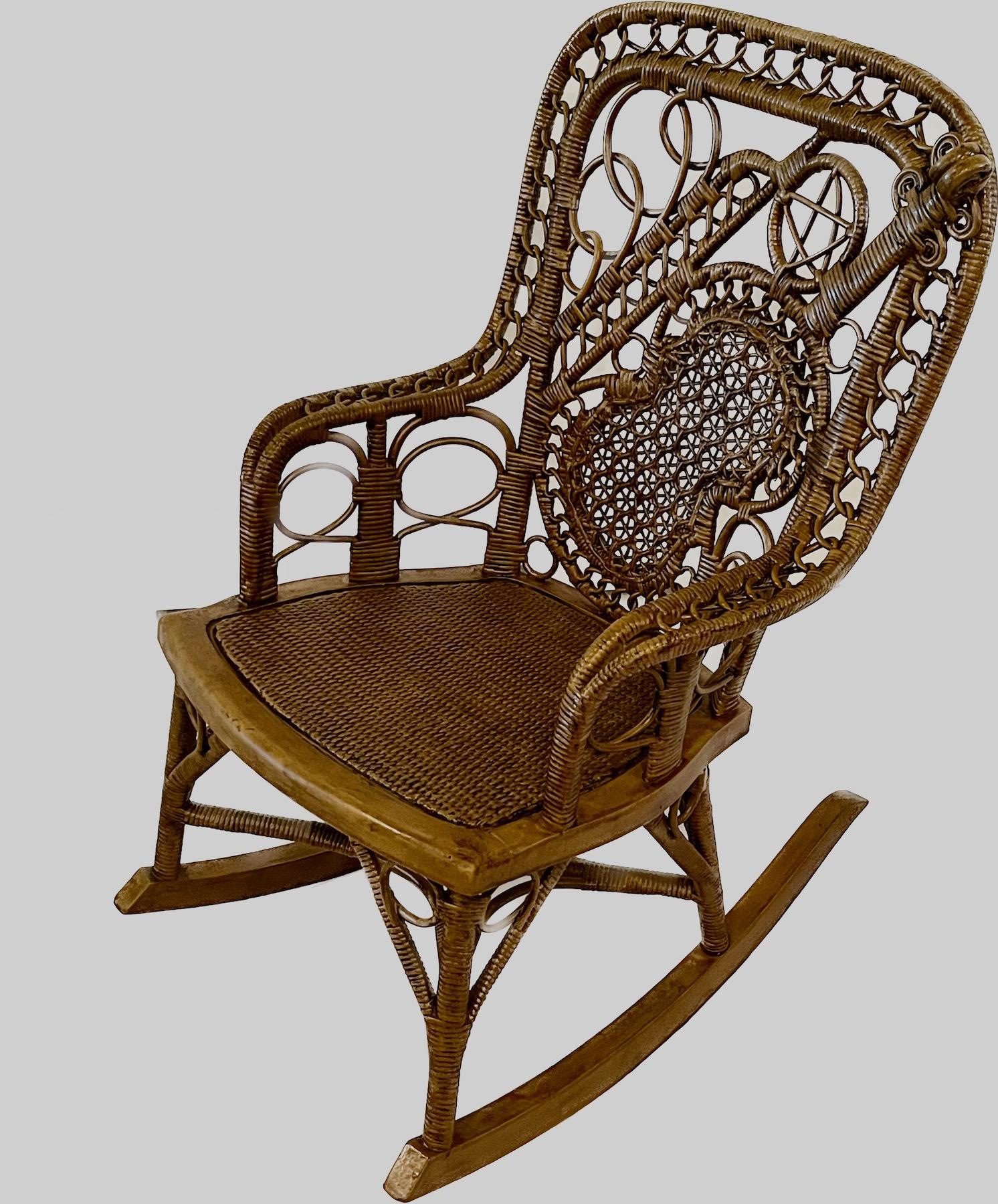 19th C. Set of Three Wicker Mother and Child Musical Motif Rockers and Chair  For Sale 1