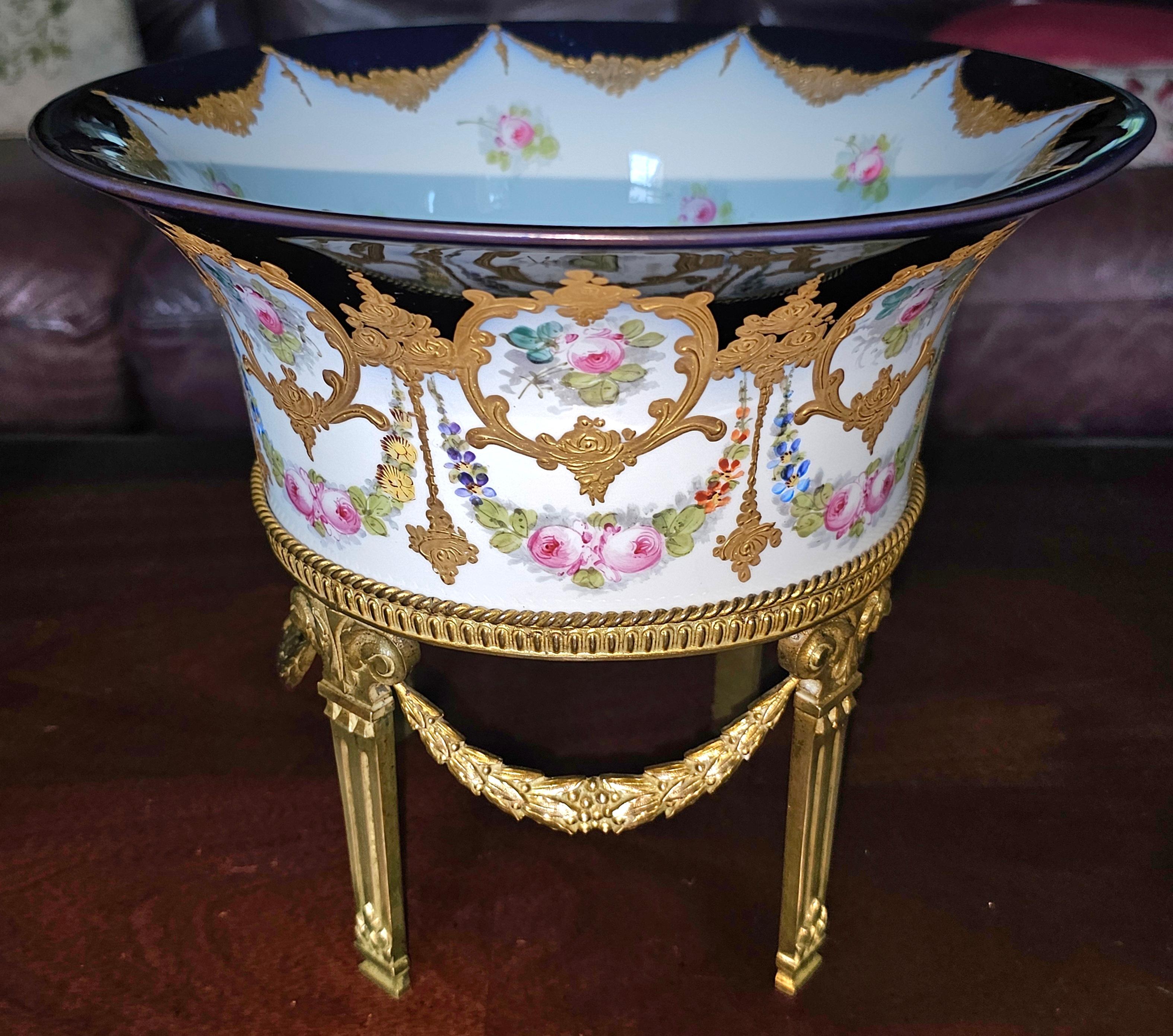 American 19th C. Sevres Porcelain Gilt Bronze Centerpiece Bowl, Signed and Numbered For Sale