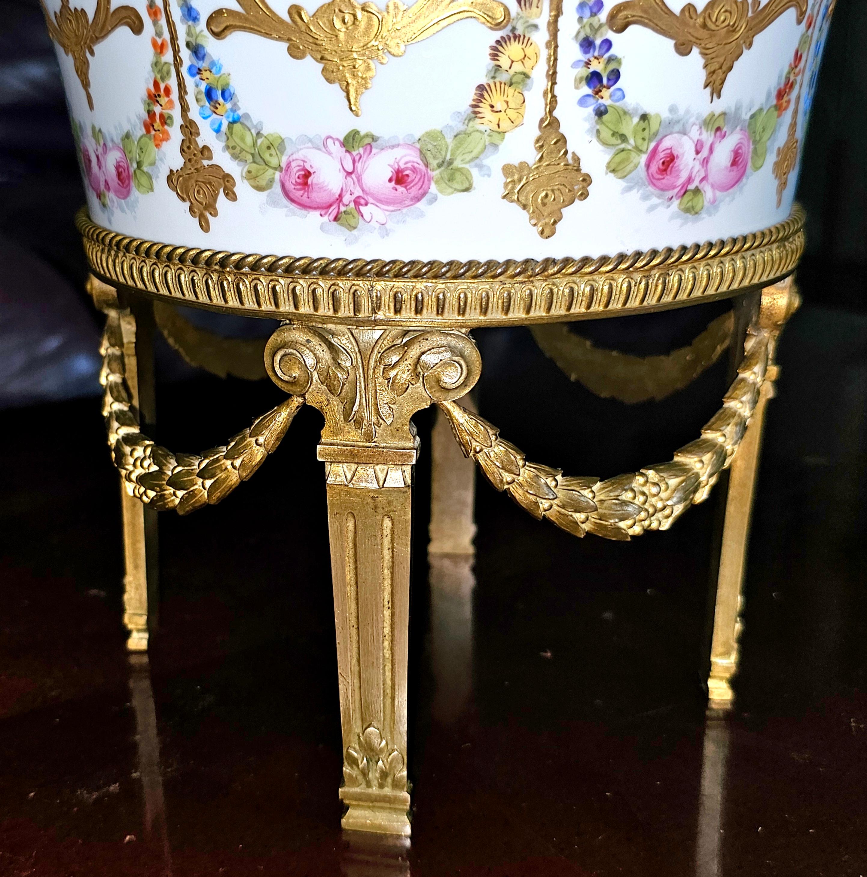 19th C. Sevres Porcelain Gilt Bronze Centerpiece Bowl, Signed and Numbered In Good Condition For Sale In Germantown, MD