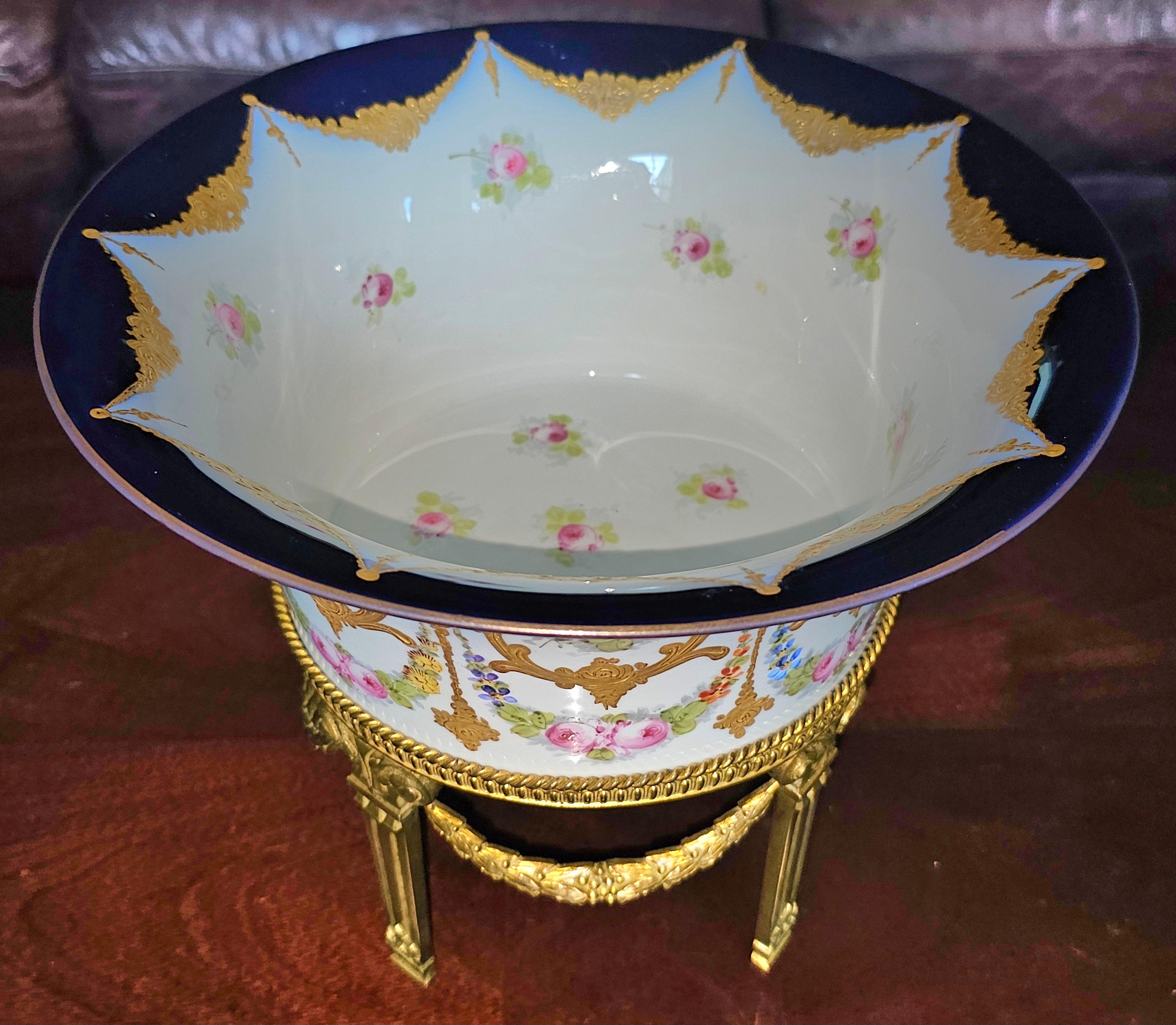 19th Century 19th C. Sevres Porcelain Gilt Bronze Centerpiece Bowl, Signed and Numbered For Sale