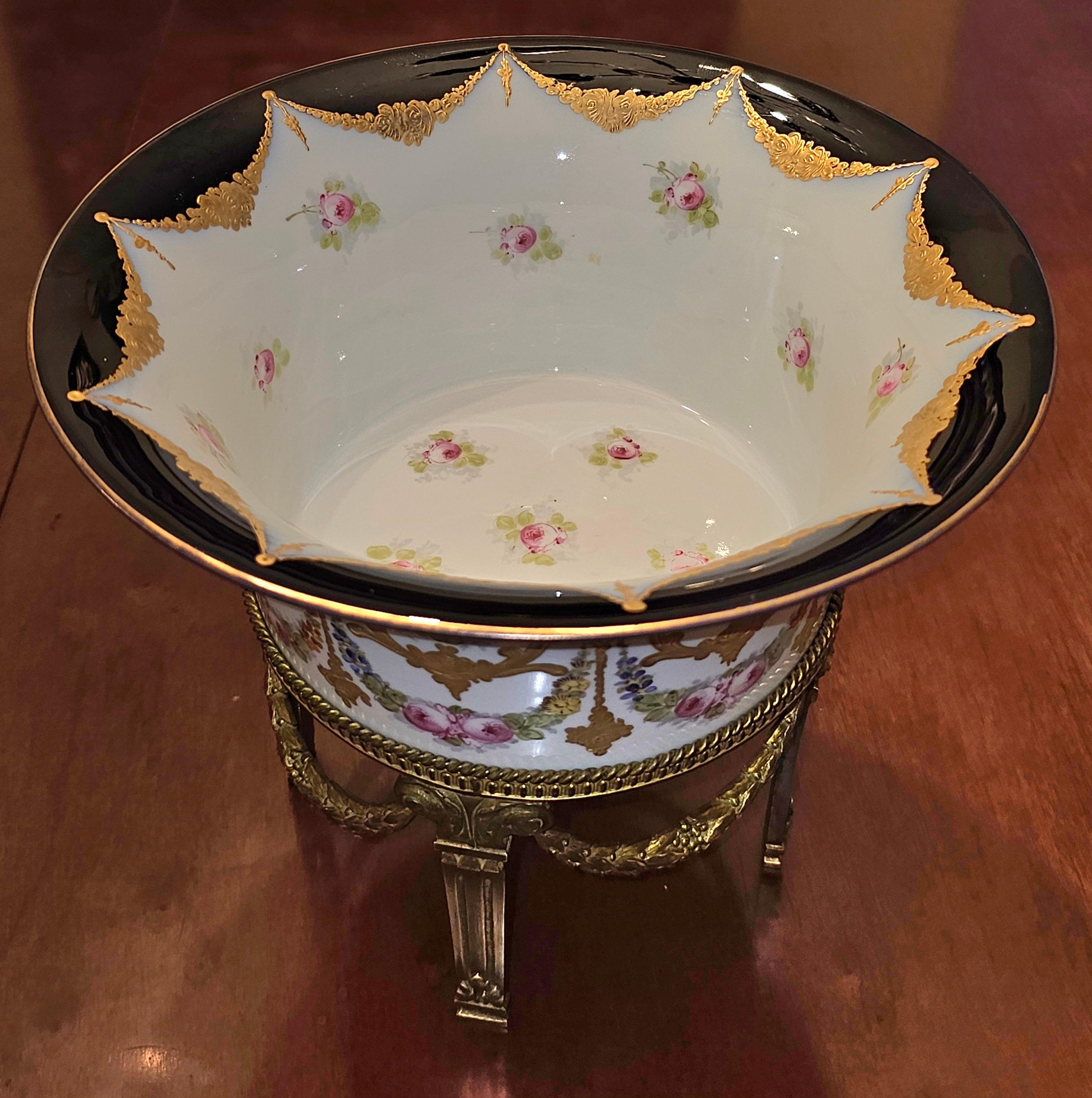 19th C. Sevres Porcelain Gilt Bronze Centerpiece Bowl, Signed and Numbered For Sale 2