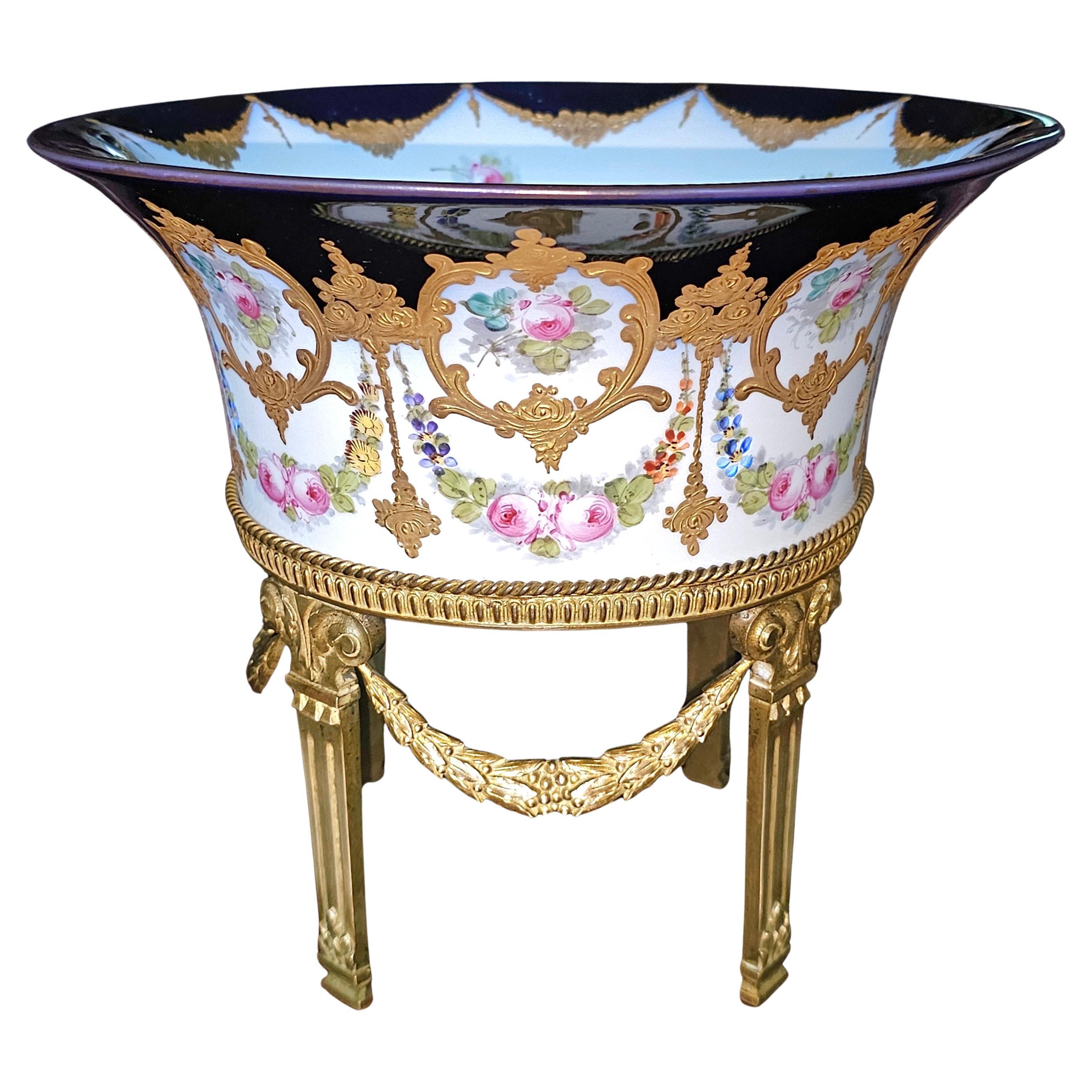 19th C. Sevres Porcelain Gilt Bronze Centerpiece Bowl, Signed and Numbered For Sale