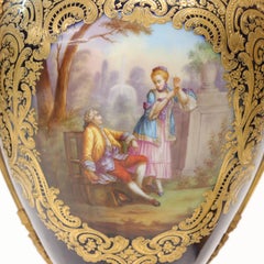 19th C. Sevres Porcelain Urns with Cobalt Blue Background