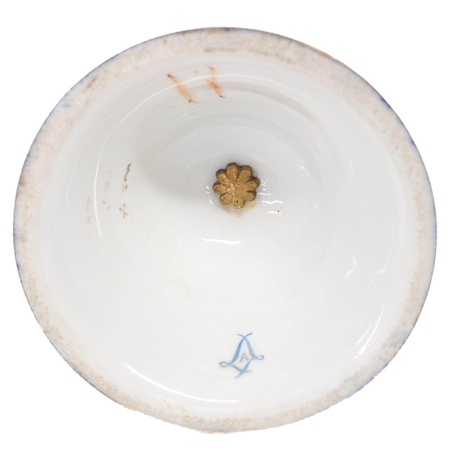 19th C. Sevres Porcelain Urns with Cobalt Blue Background For Sale 2