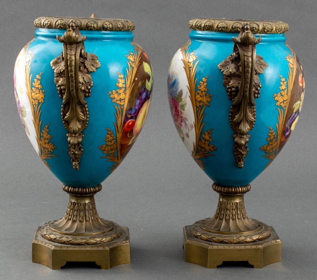 19th C. Sevres Style Giltmetal Mounted Vases, Pair For Sale 2