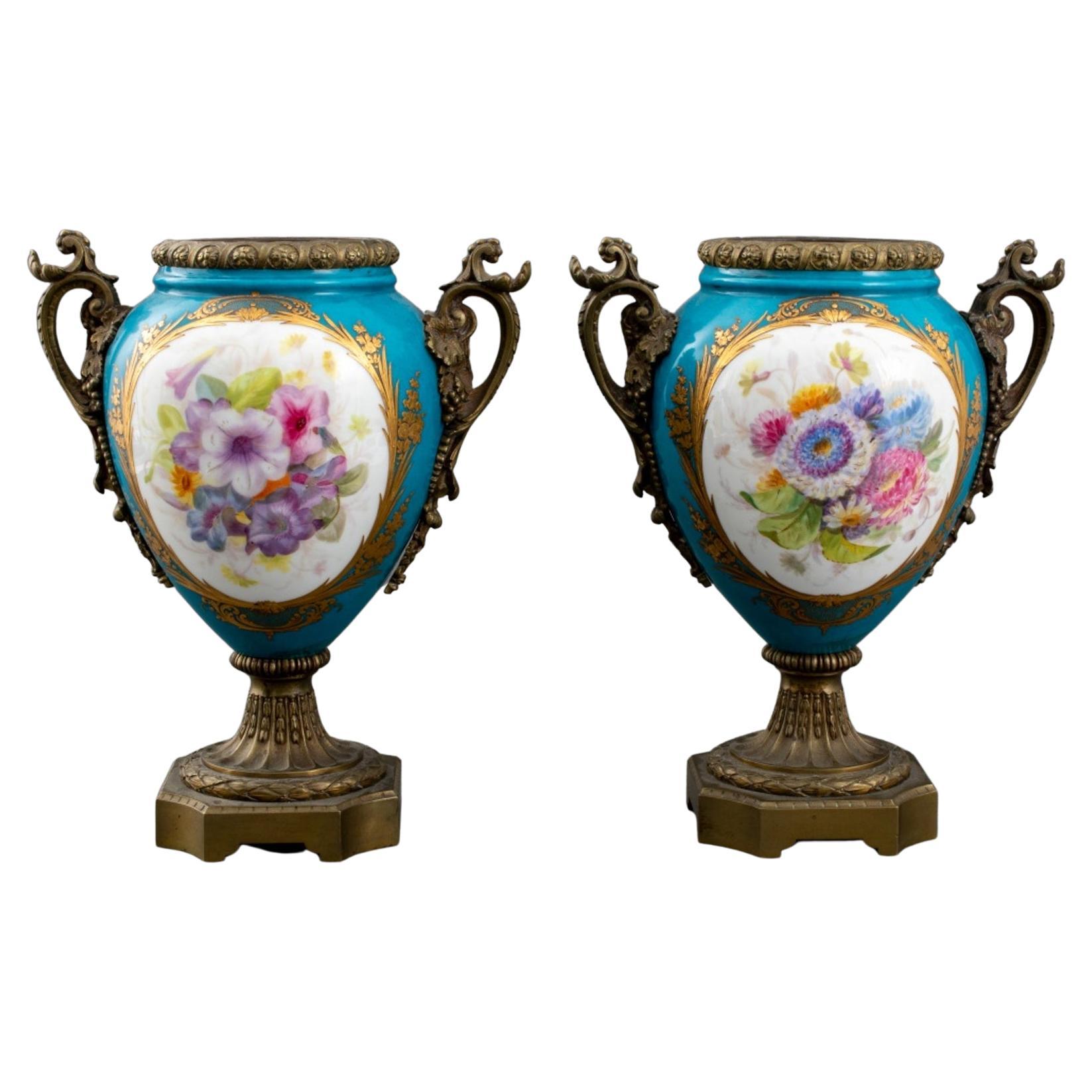 19th C. Sevres Style Giltmetal Mounted Vases, Pair
