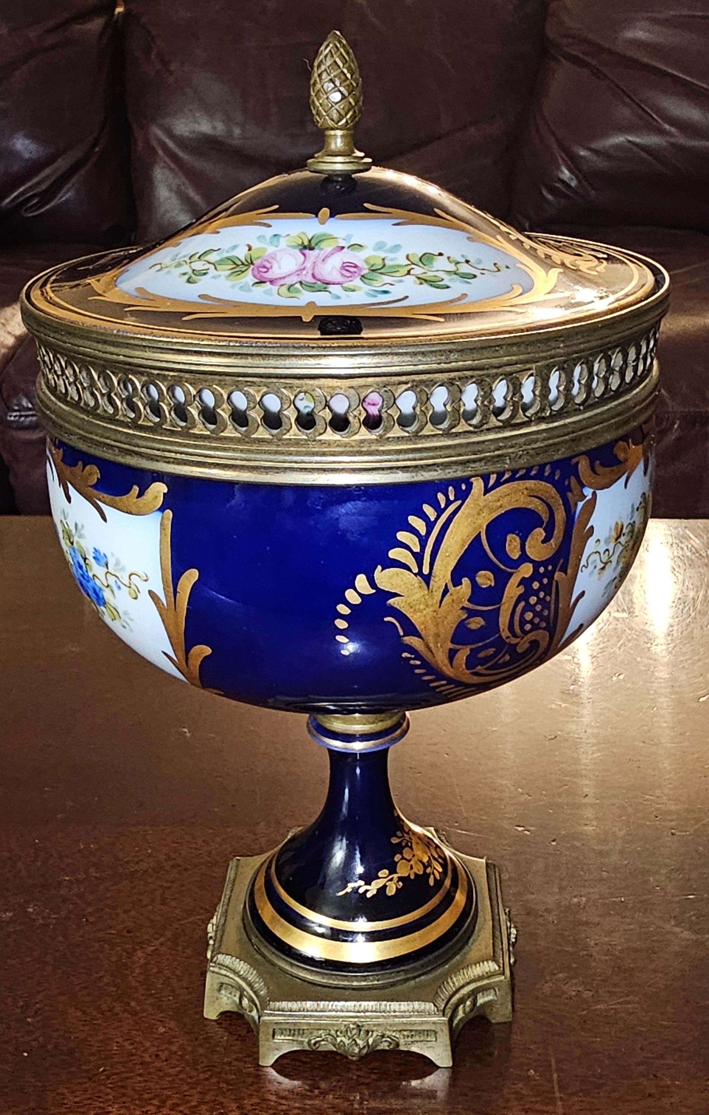 American 19th C. Sevres Style Porcelain Painted Mounted Chateau des Tuileries Style Urn For Sale