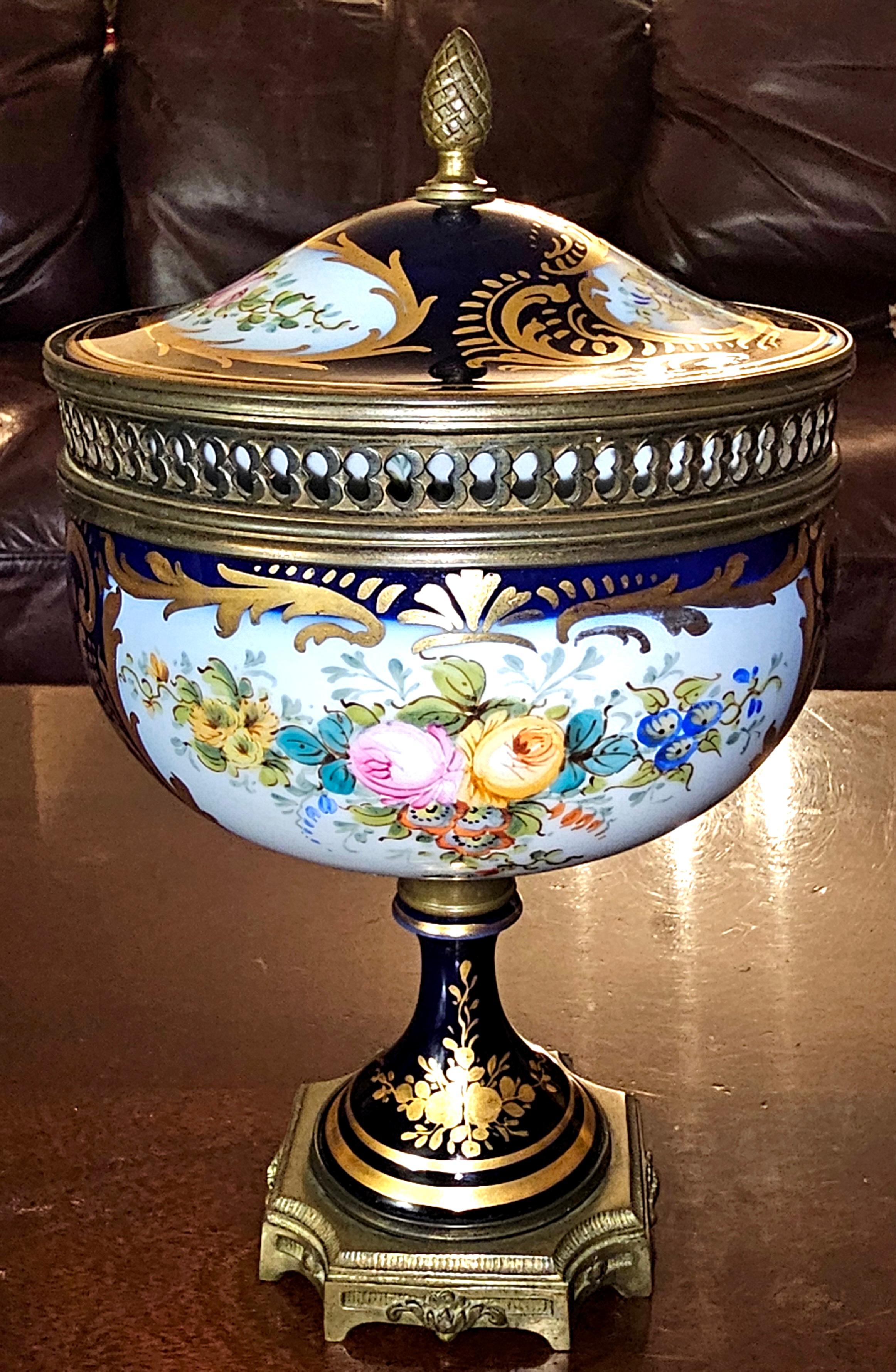Hand-Crafted 19th C. Sevres Style Porcelain Painted Mounted Chateau des Tuileries Style Urn For Sale