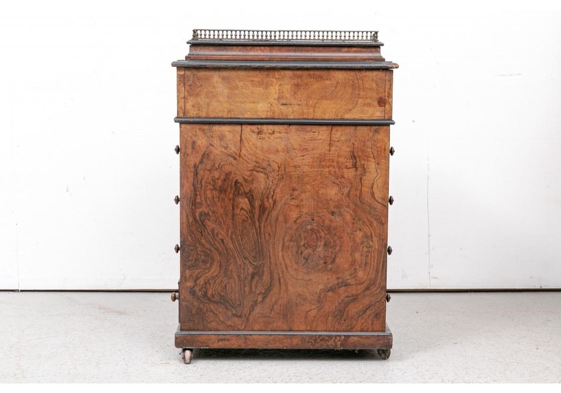 Brass 19th C. Ship Captain's Inlaid Burl Davenport Desk For Sale