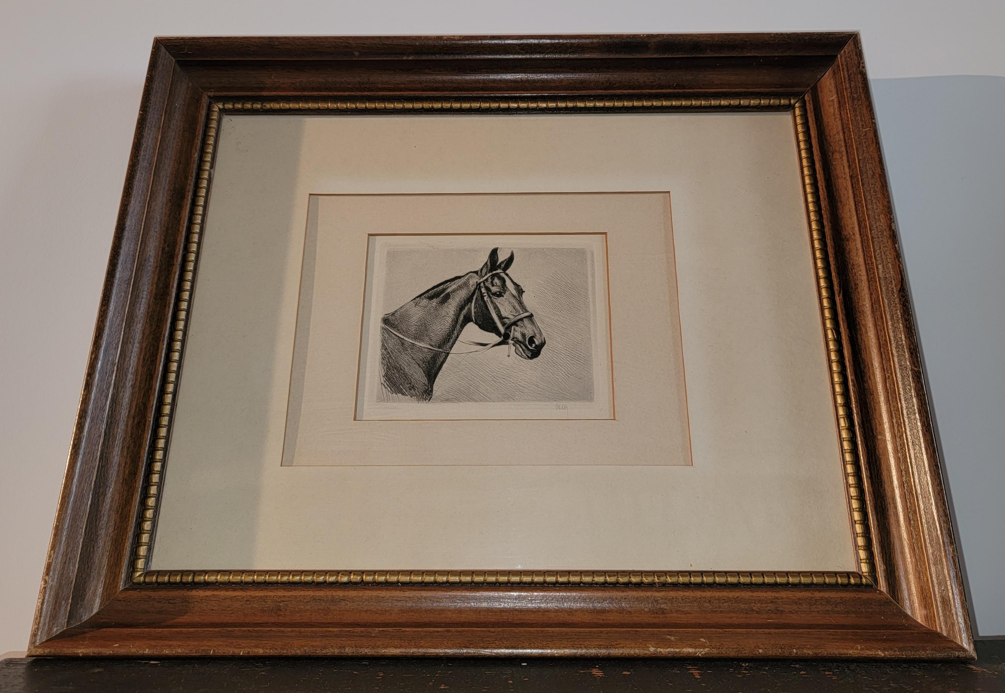 19th C signed Framed Horse Litho By Olso.