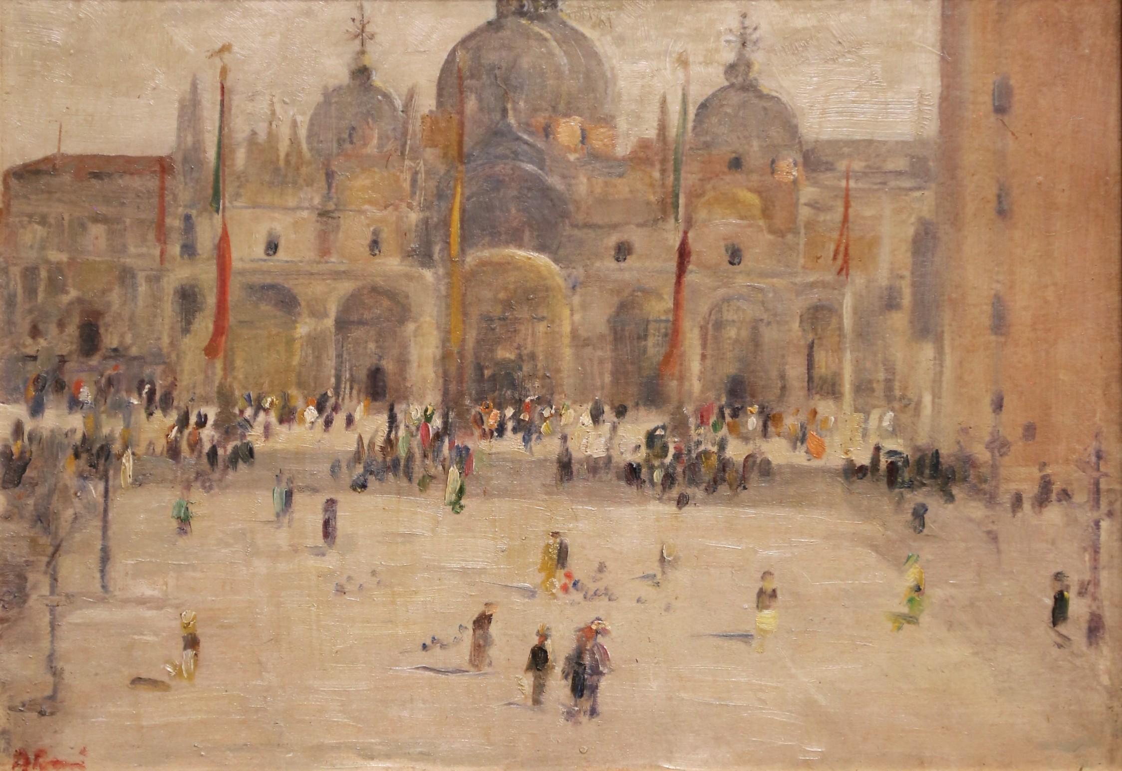 italien A.I.C. Venetian Impressionist Painting of St. Mark's Square, 19e siècle, signé en vente