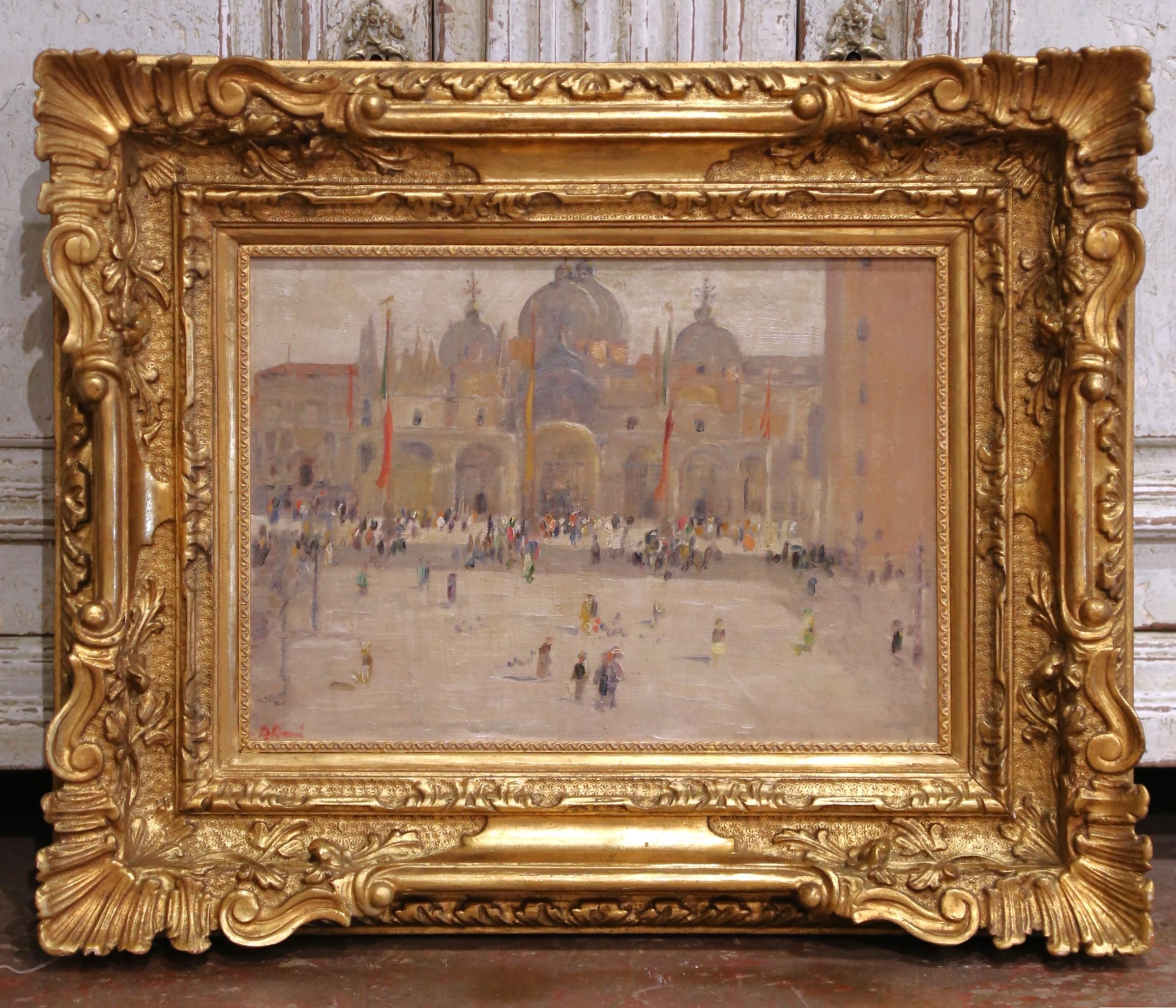 A.I.C. Venetian Impressionist Painting of St. Mark's Square, 19e siècle, signé Excellent état - En vente à Dallas, TX